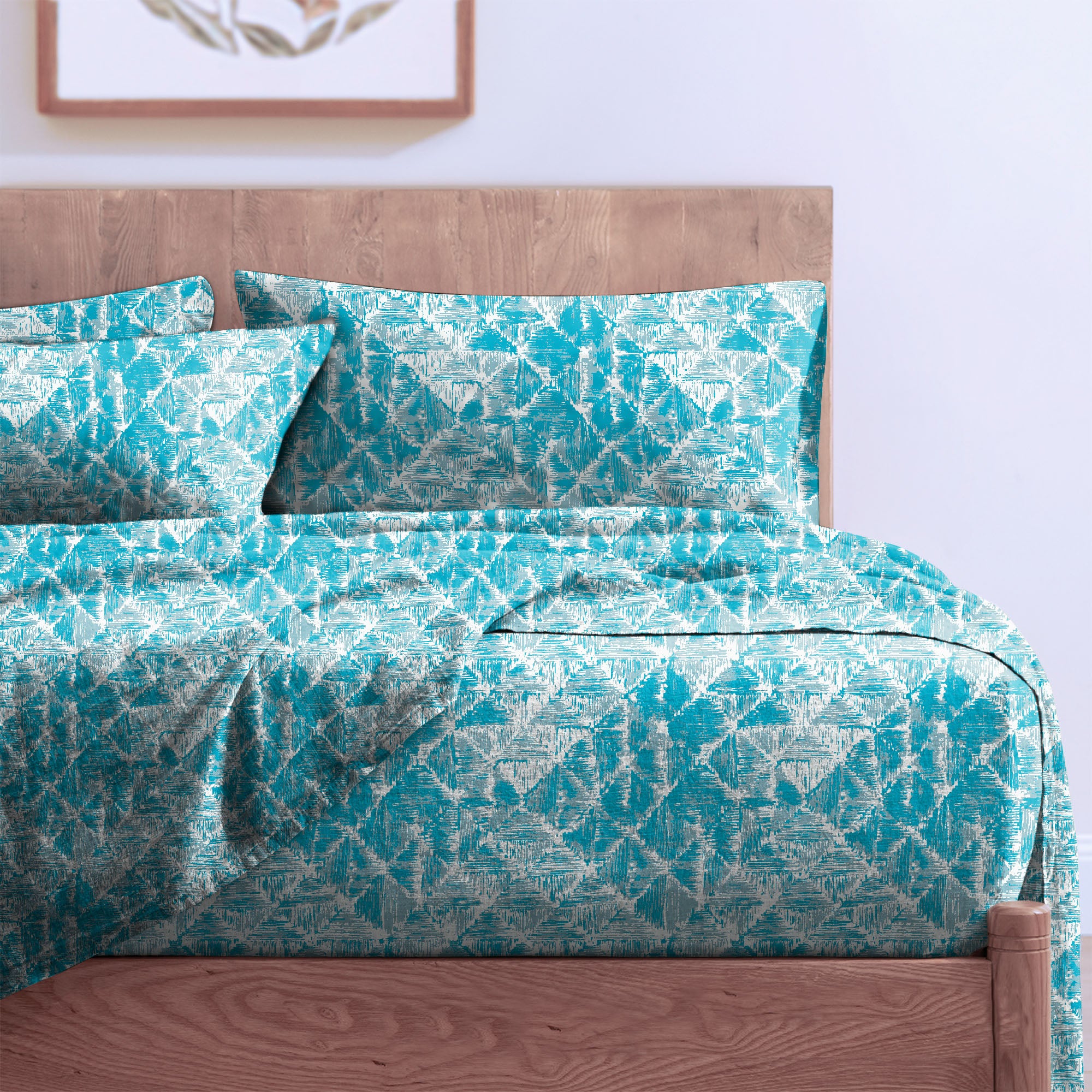 CLARA BLUE BEDSHEET FOR DOUBLE BED WITH 2 PILLOWCOVERS KING SIZE (104" X 90")