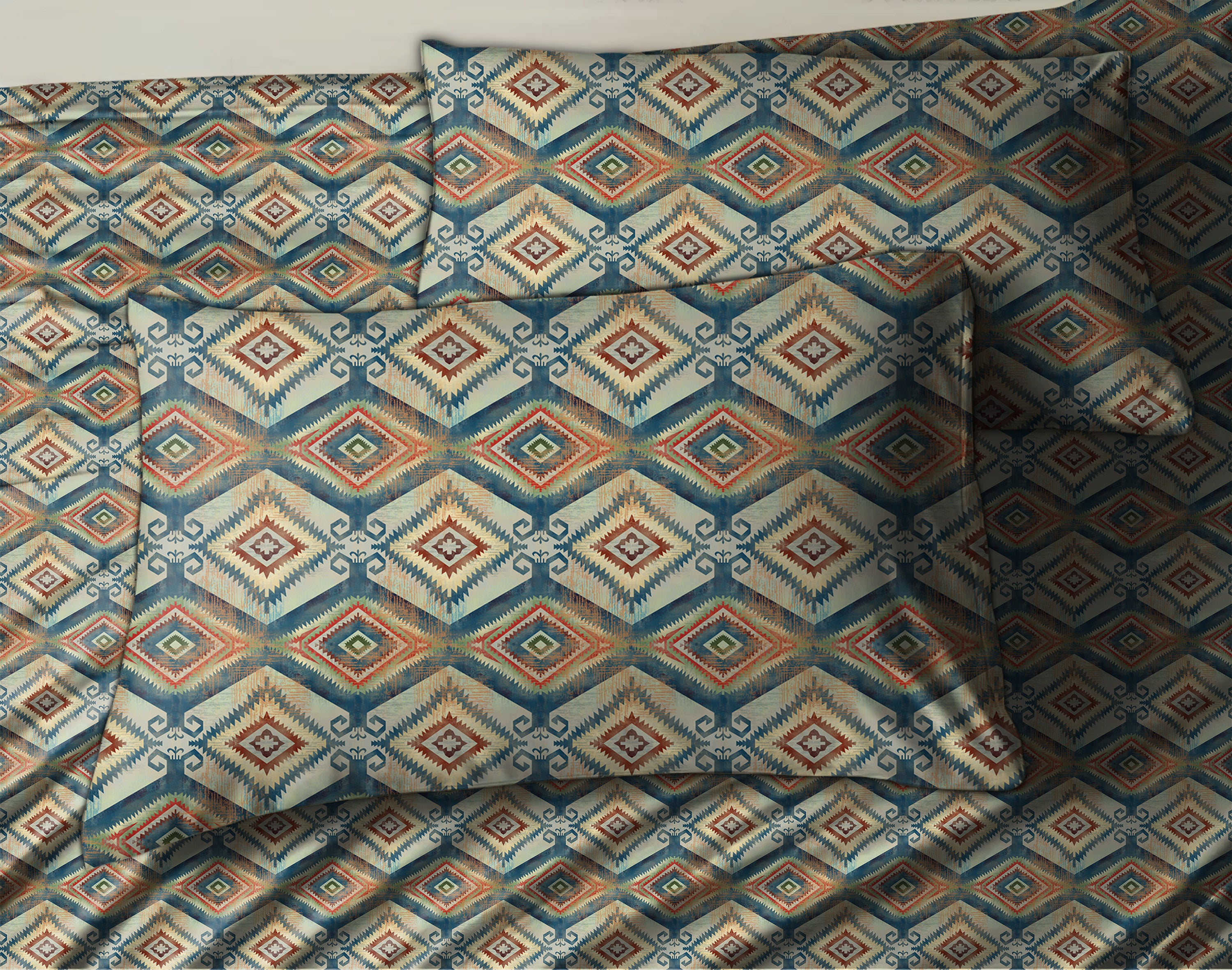 Madrid Blue Bedcover for Double Bed with 2 PillowCovers King Size (104" X 90") Bedspread