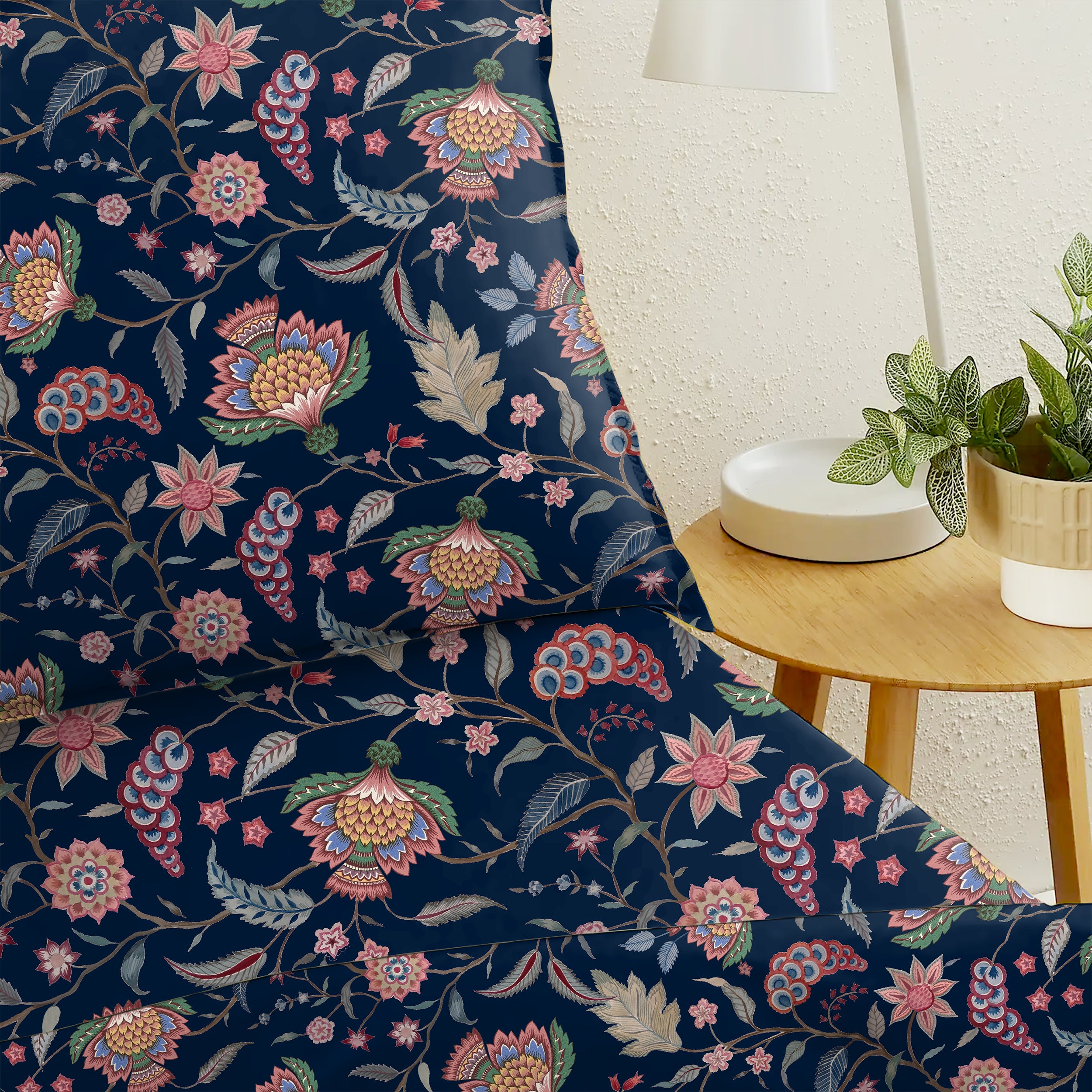 Kasbah Dark Blue Bedsheet for Double Bed with 2 Pillow Covers Size (104" X 90")