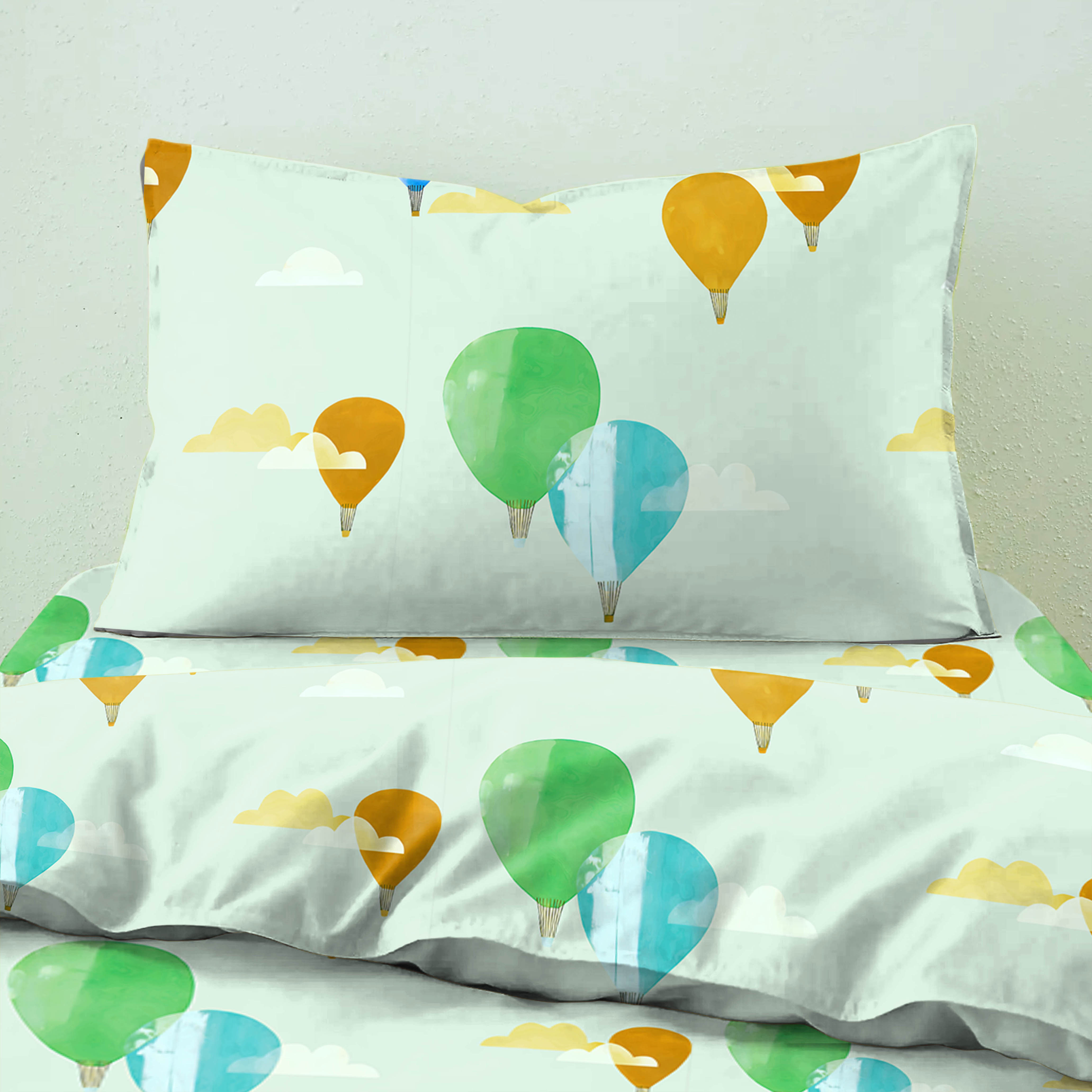 Bedcover Ballon Blue Romance for Single Bed with Pillow Covers King Size (60" X 90")