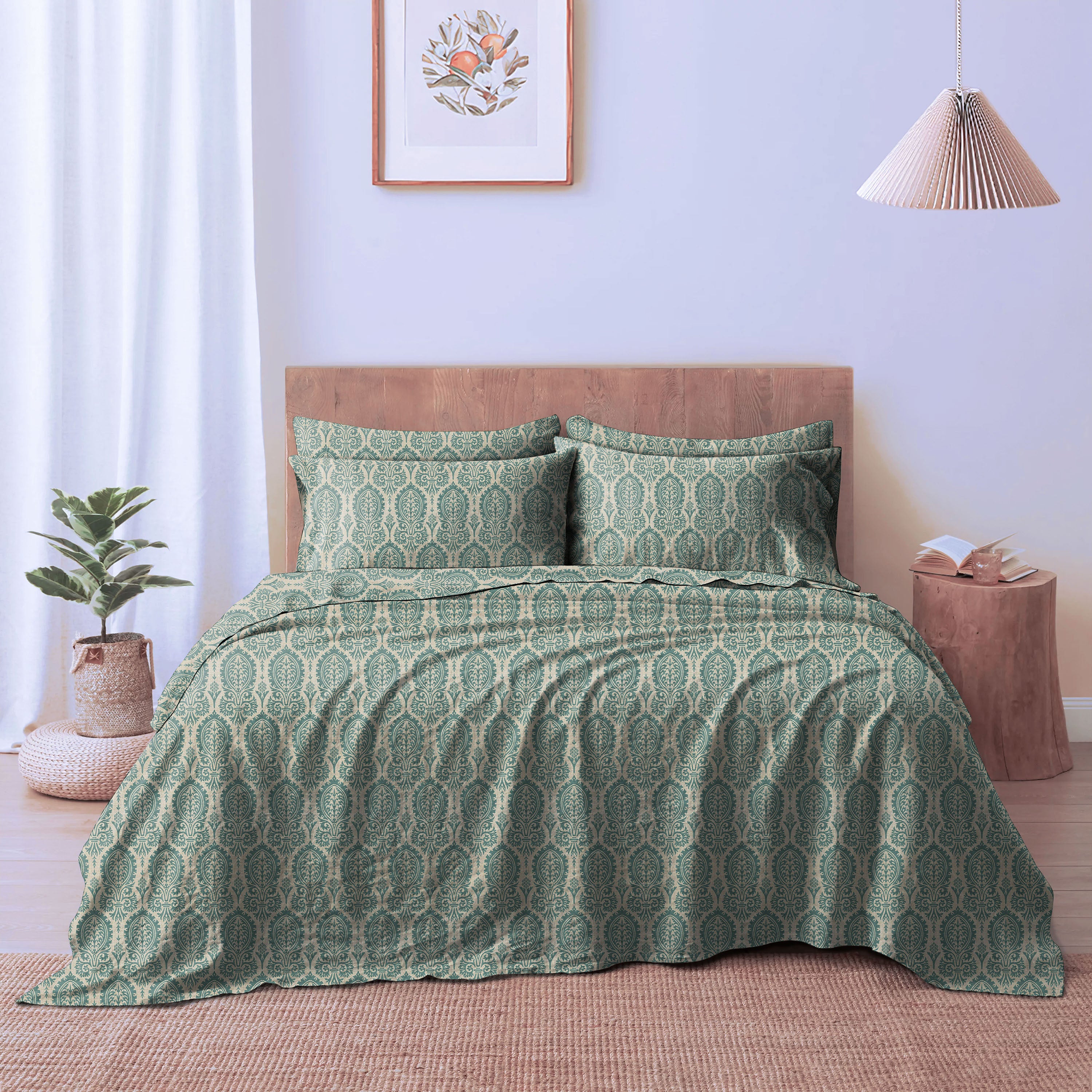 Manchester Blue Smoke Bedcover for Double Bed with 2 Pillow Covers King Size (104" X 90")