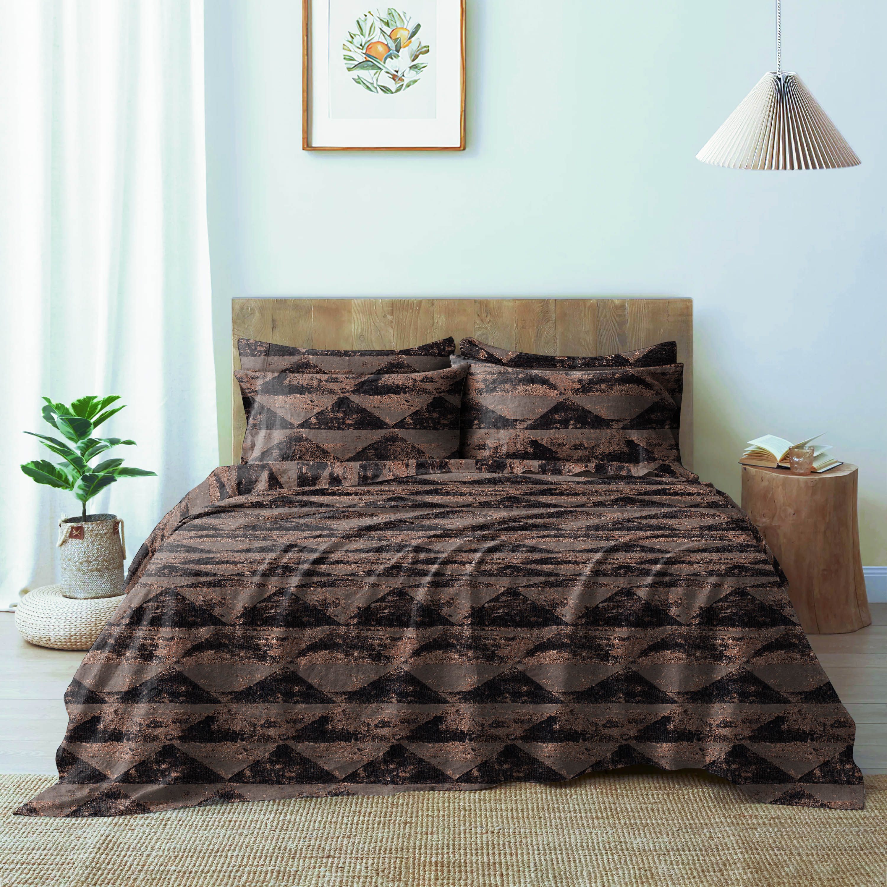 Mystique Bronze Bedsheet for Double Bed with 2 PillowCovers King Size (104" X 90")