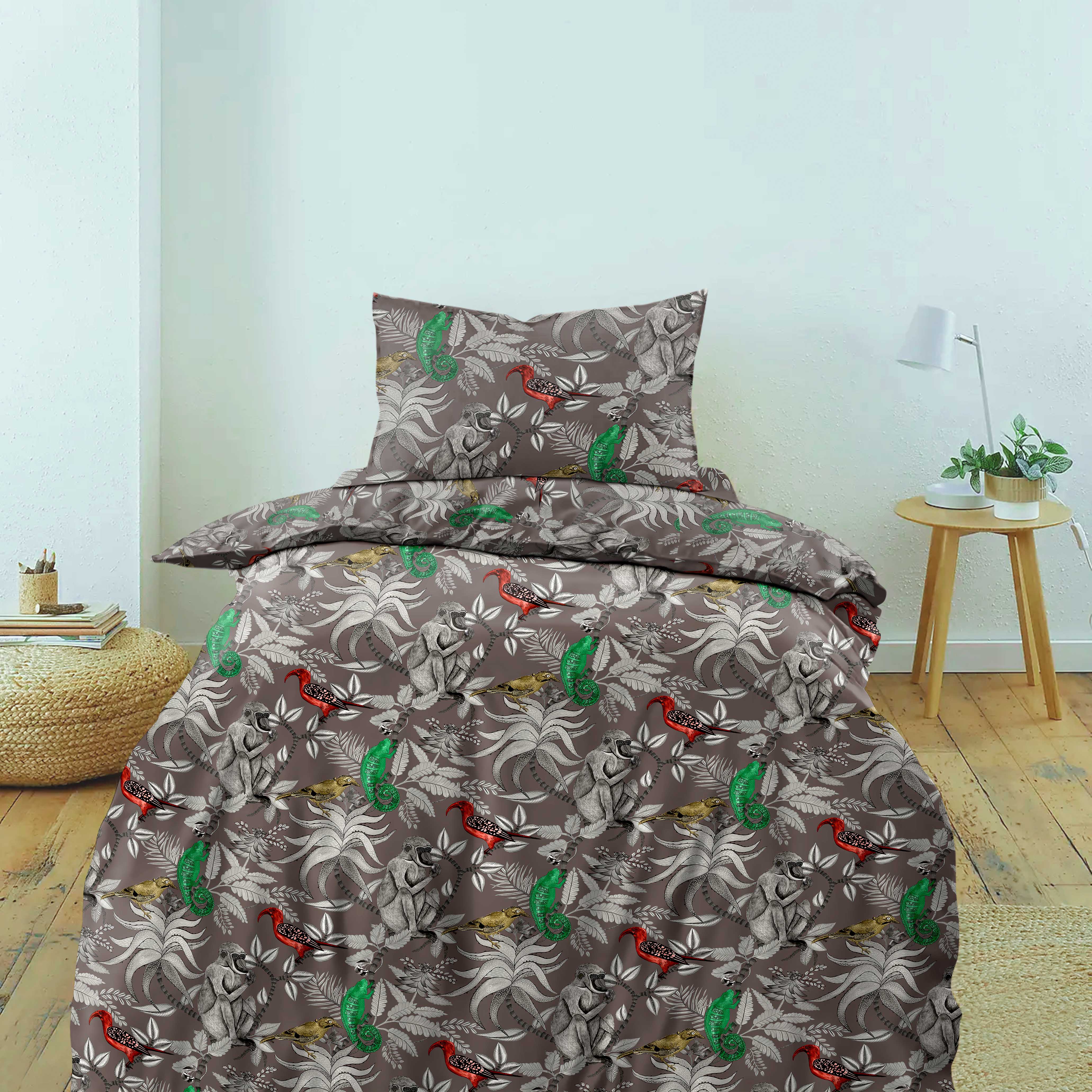 CASABLEU MICROFIBER BEDCOVER BABOON BROWN FOR SINGLE BED WITH PILLOW COVERS KING SIZE (60" X 90")