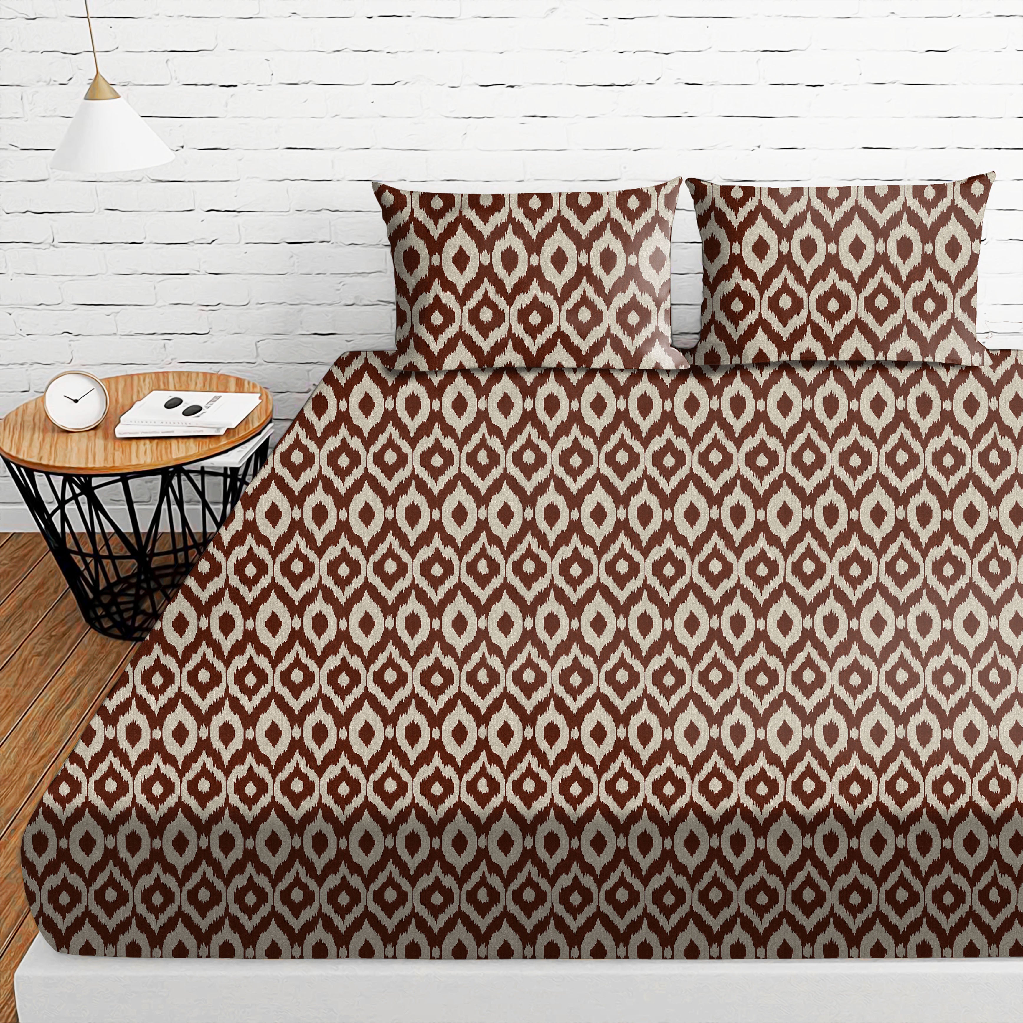 Casableu Microfiber Sydney Brown Derby Bedcover for Double Bed with 2 Pillow Covers King Size (104" X 90")