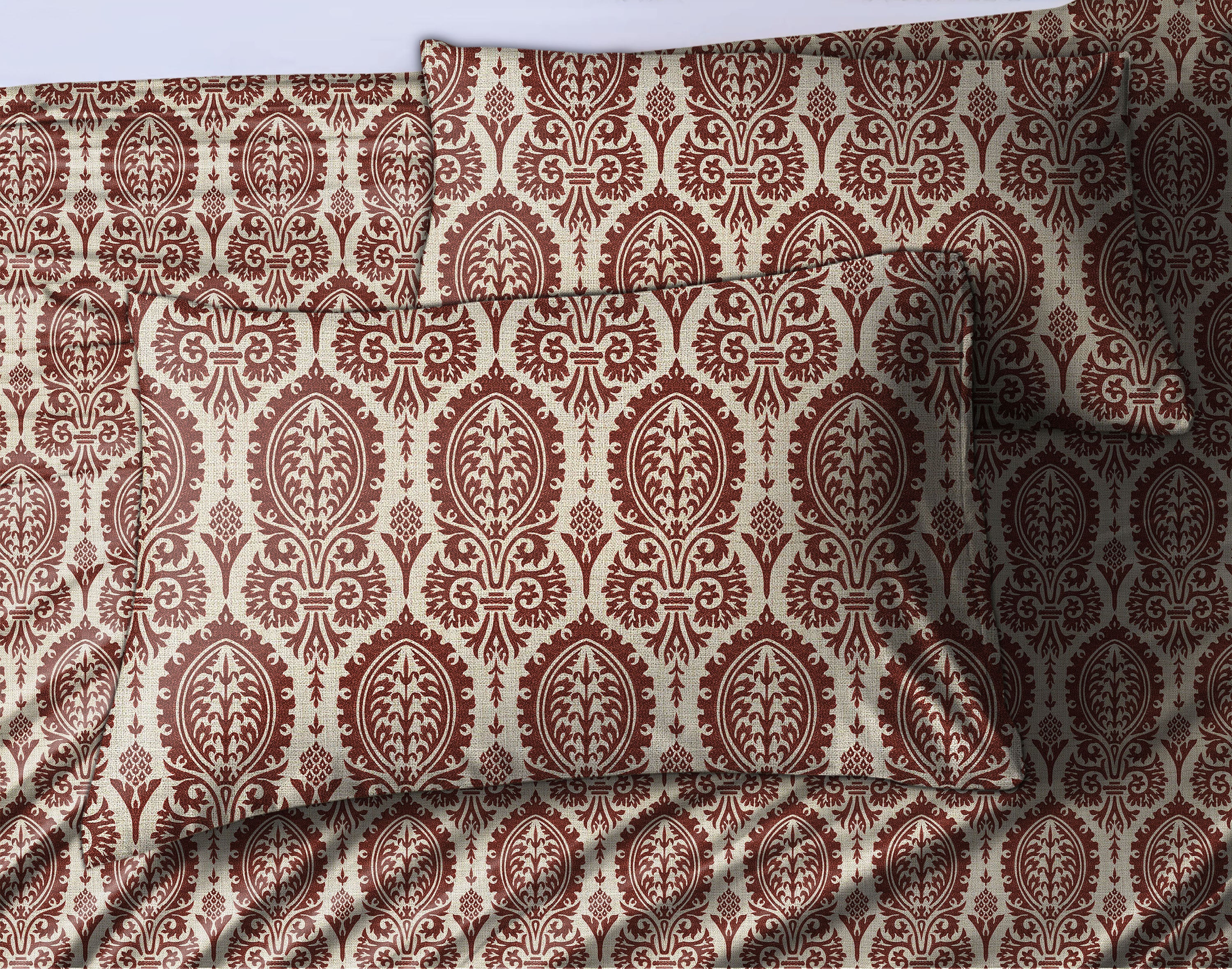 Manchester Brown Derby Bedcover for Double Bed with 2 Pillow Covers King Size (104" X 90")