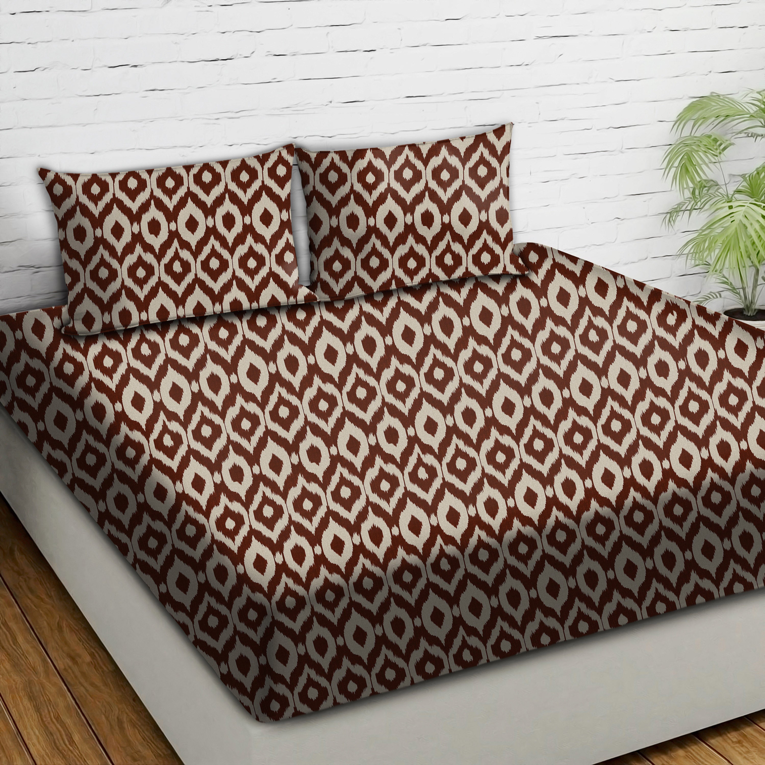 Casableu Microfiber Sydney Brown Derby Bedcover for Double Bed with 2 Pillow Covers King Size (104" X 90")