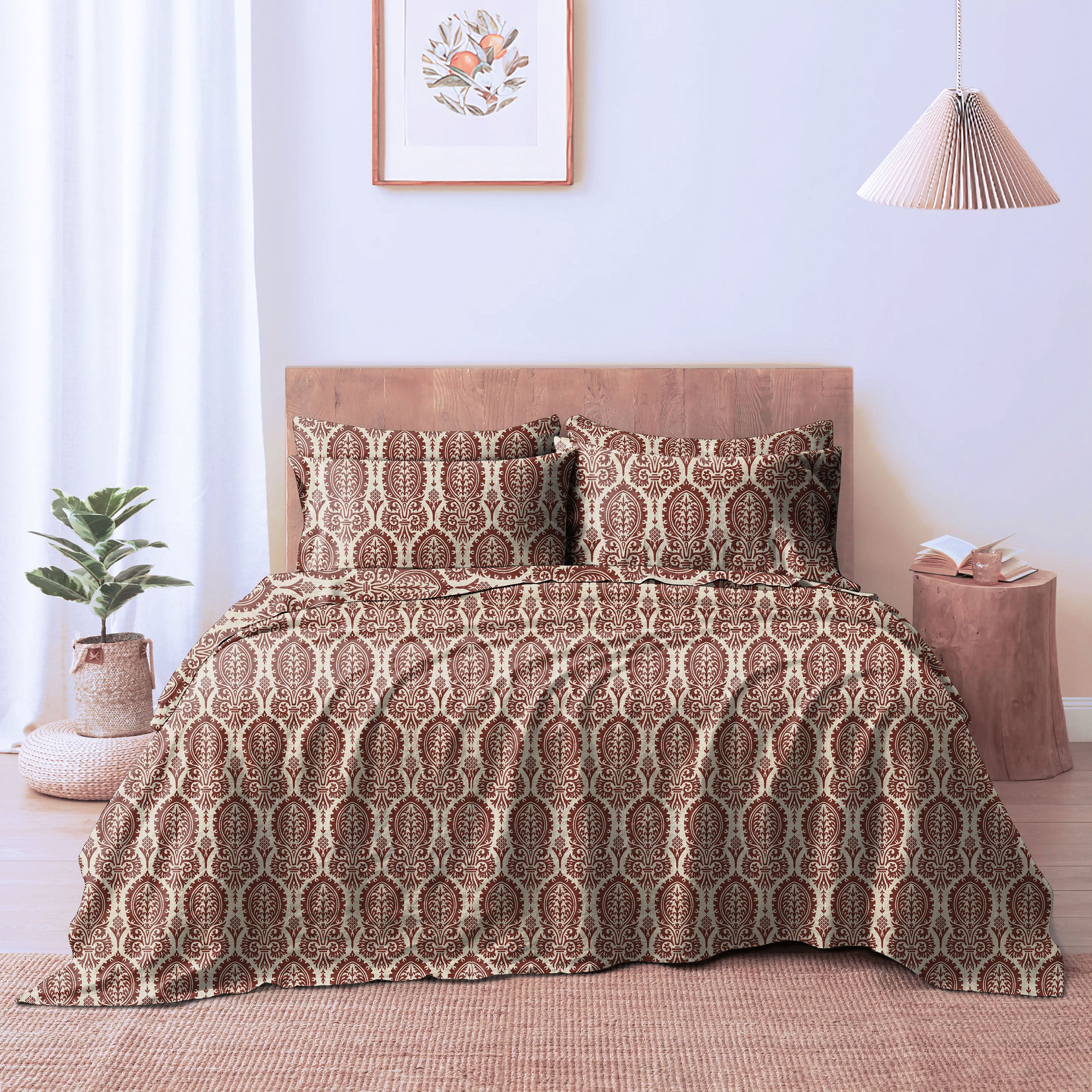 Manchester Brown Derby Bedcover for Double Bed with 2 Pillow Covers King Size (104" X 90")