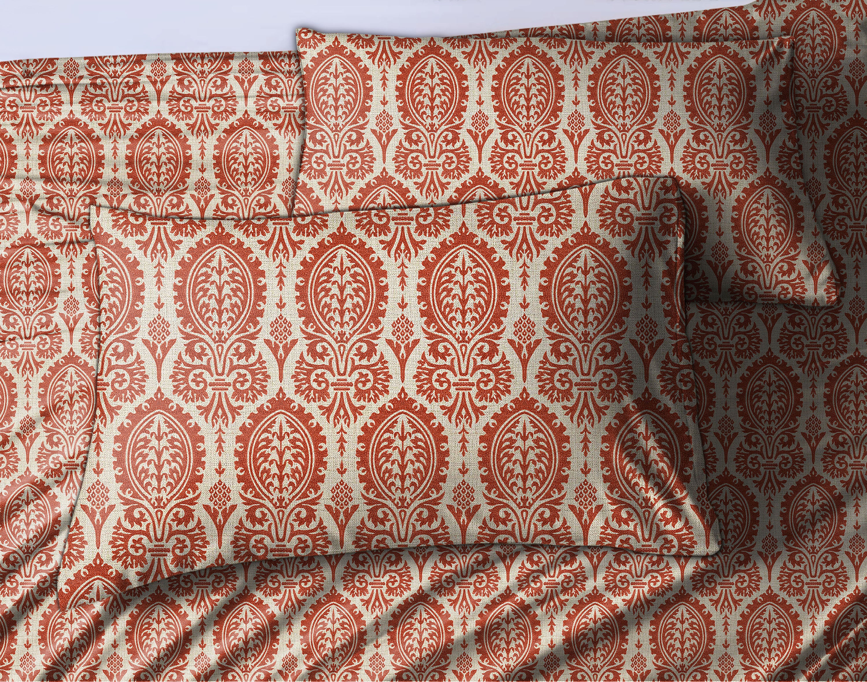 Manchester Brownish Red Bedcover for Double Bed with 2 Pillow Covers King Size (104" X 90")