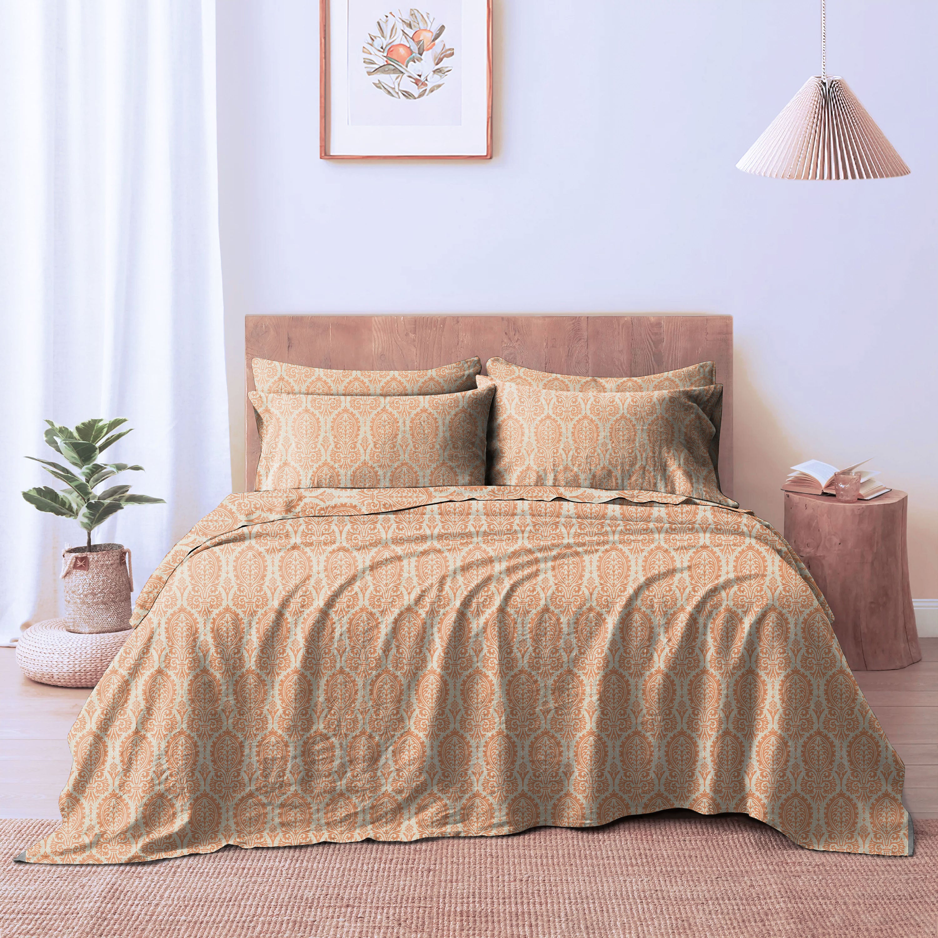 Manchester Burning Sand Bedcover for Double Bed with 2 Pillow Covers King Size (104" X 90")