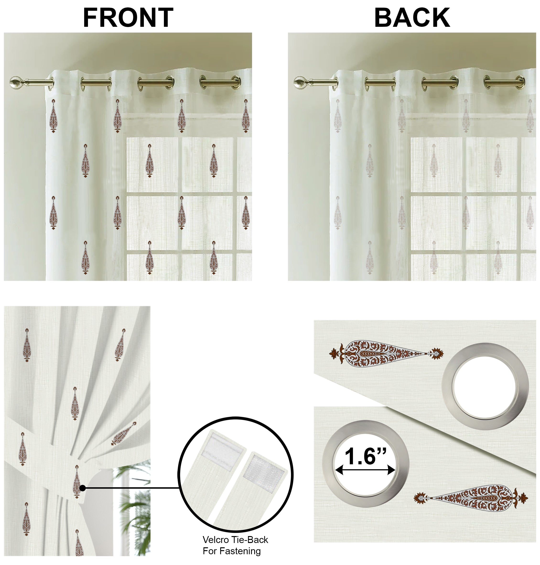 SEVILLE WHITE & BROWN PRINTED SHEER CURTAIN