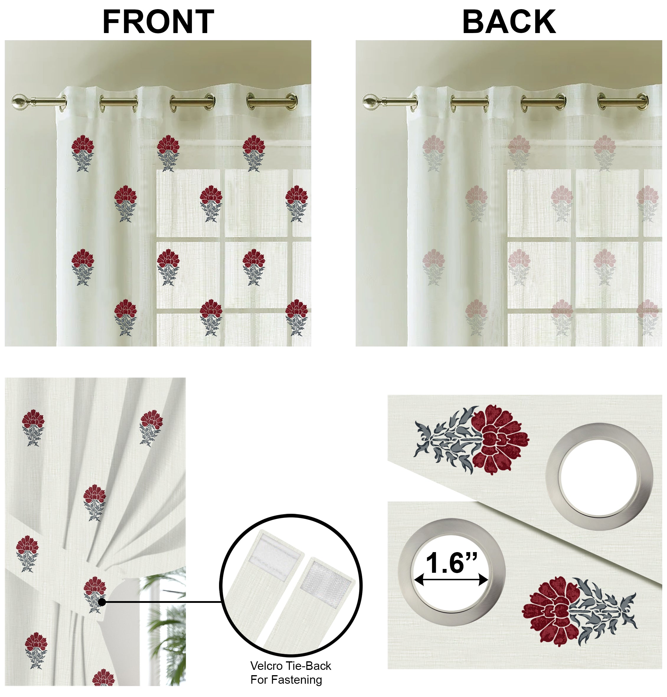 OAK MAROON PRINTED SHEER CURTAIN