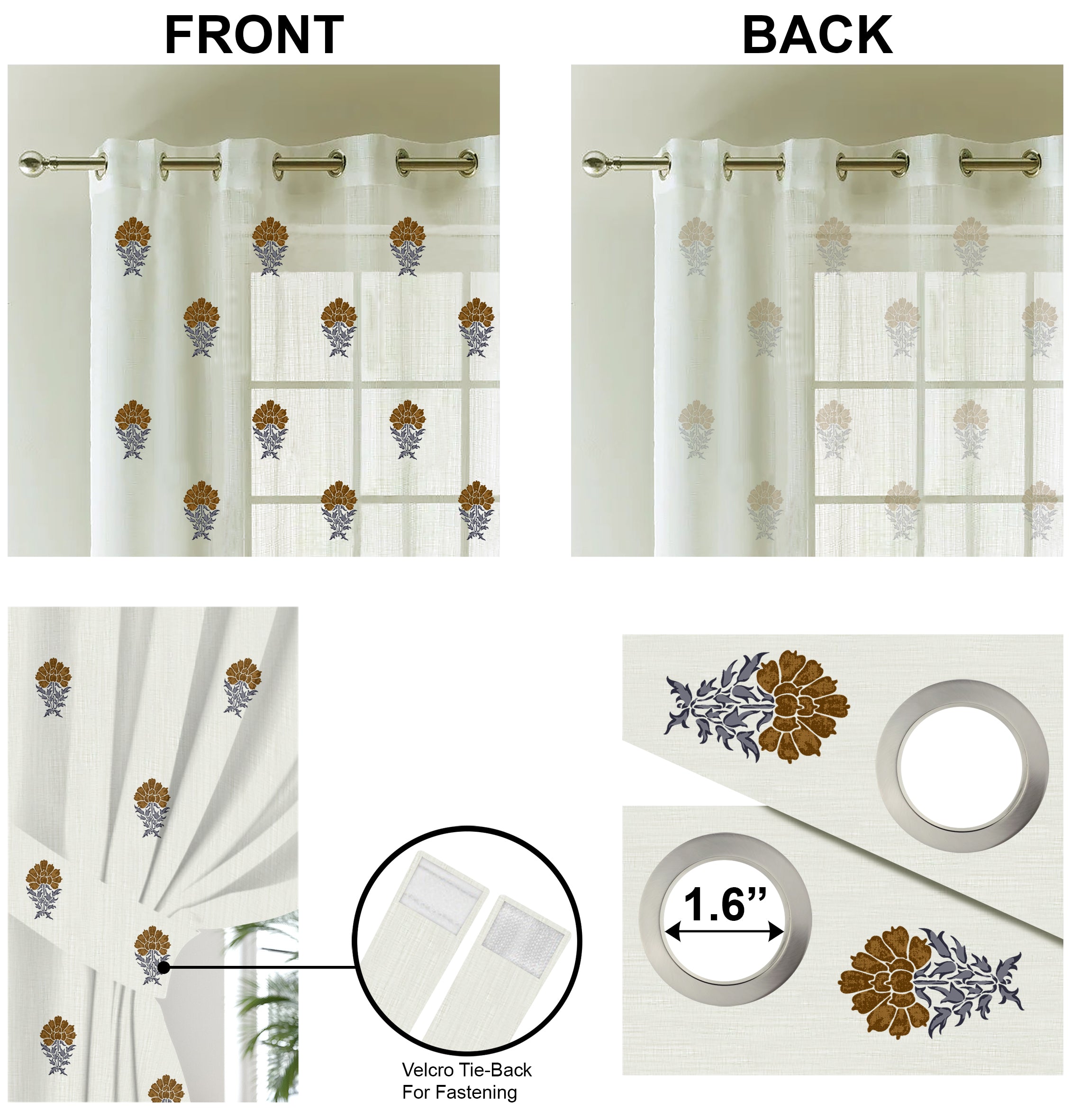 OAK BROWN PRINTED SHEER CURTAIN