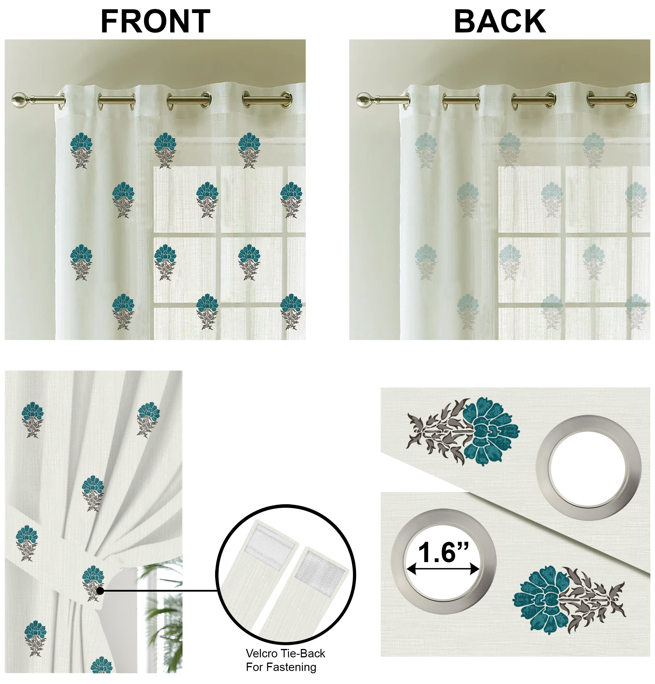 OAK TEAL PRINTED SHEER CURTAIN