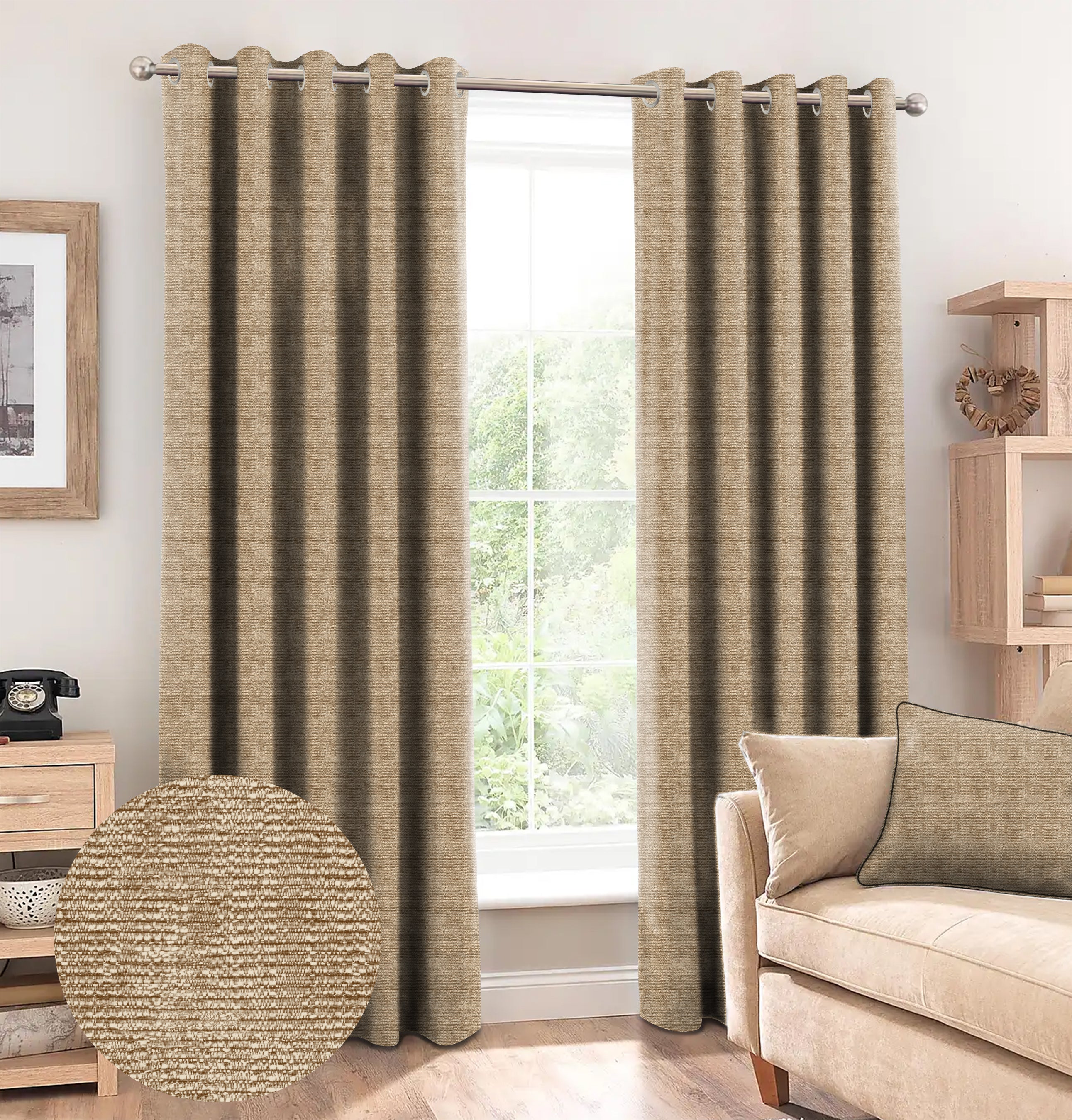 SUNBLOCK SLUBBY CHIKU PRINTED BLACKOUT CURTAIN