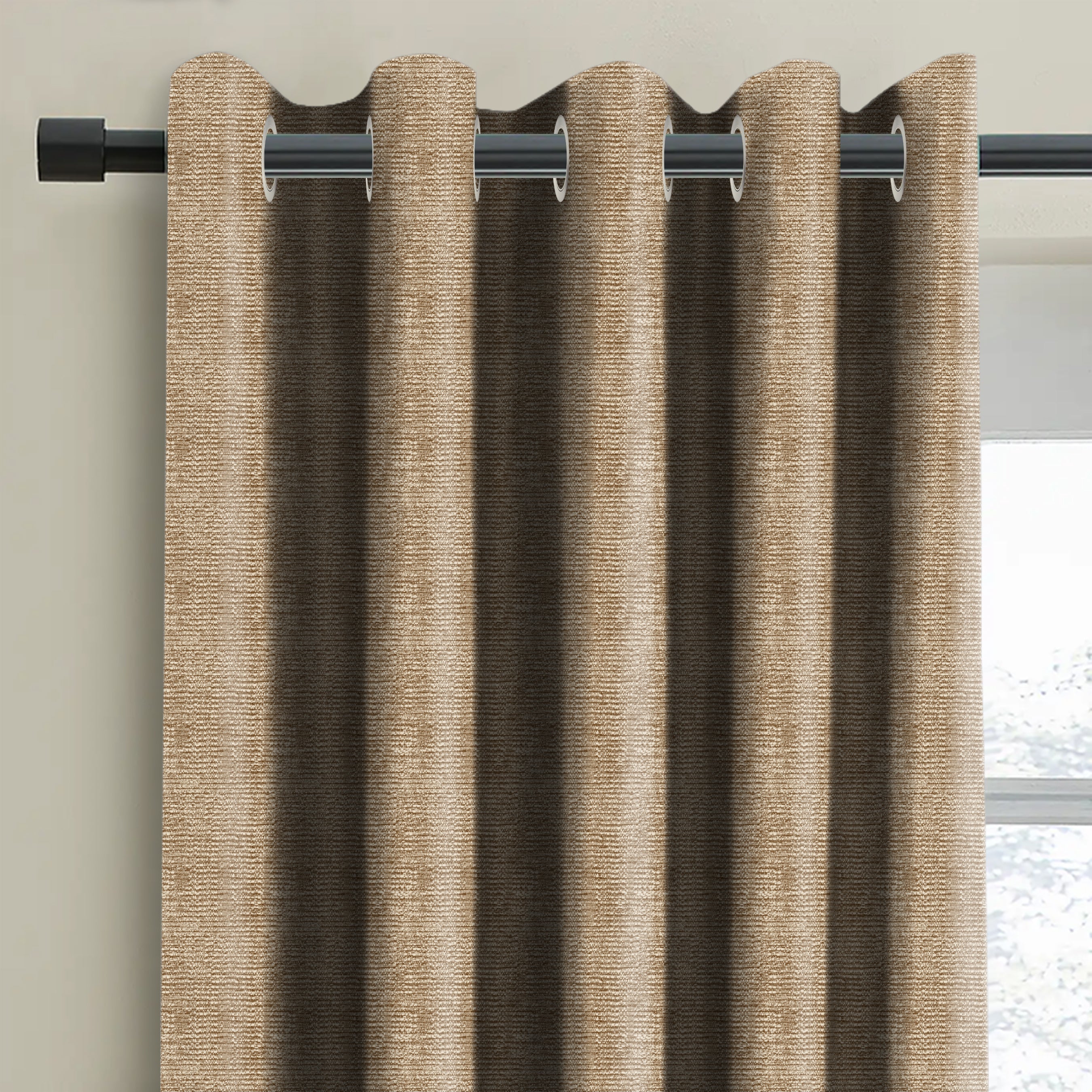SUNBLOCK SLUBBY CHIKU PRINTED BLACKOUT CURTAIN