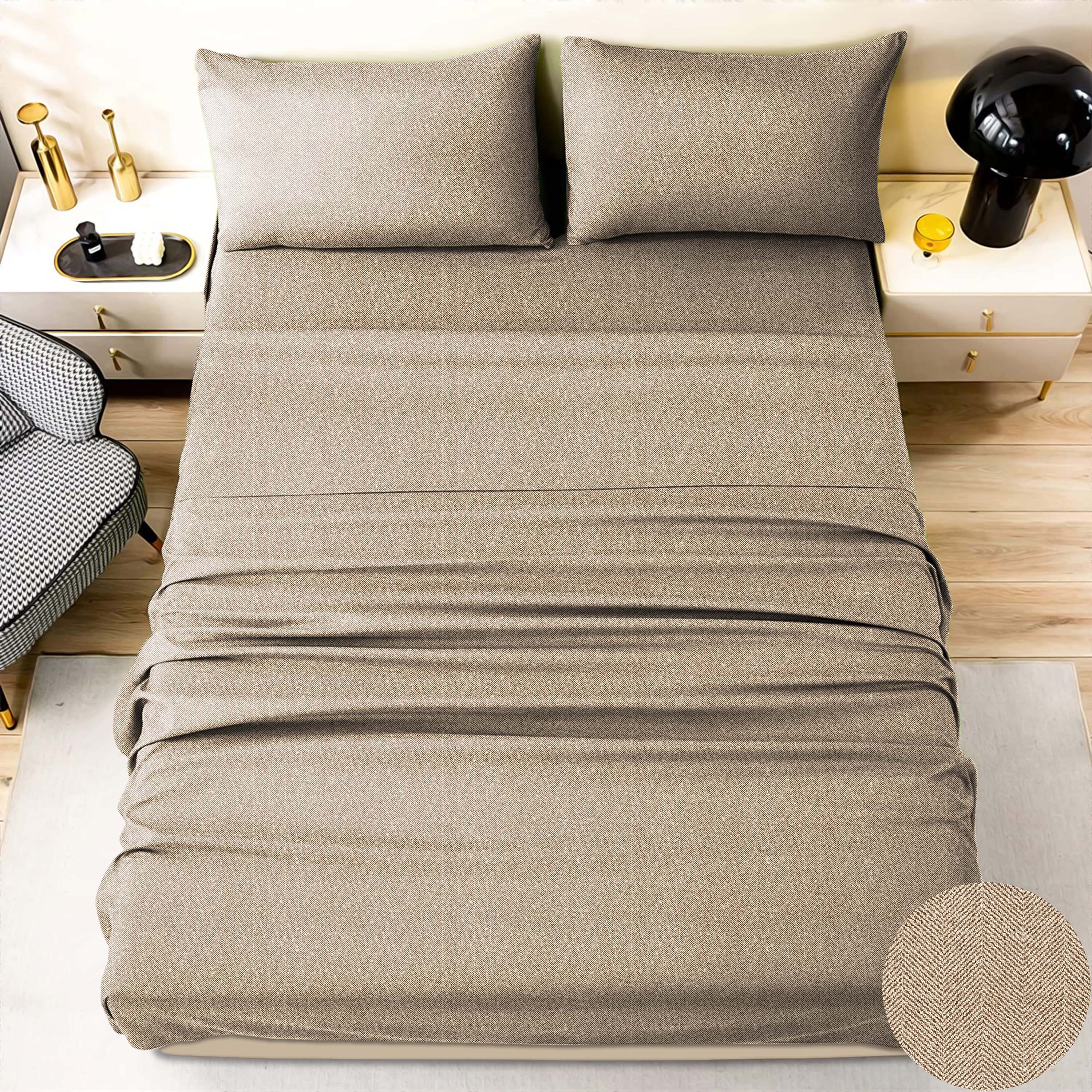 Herringbone Chiku Bedcover for Double Bed with 2 PillowCovers King Size (104" X 90")