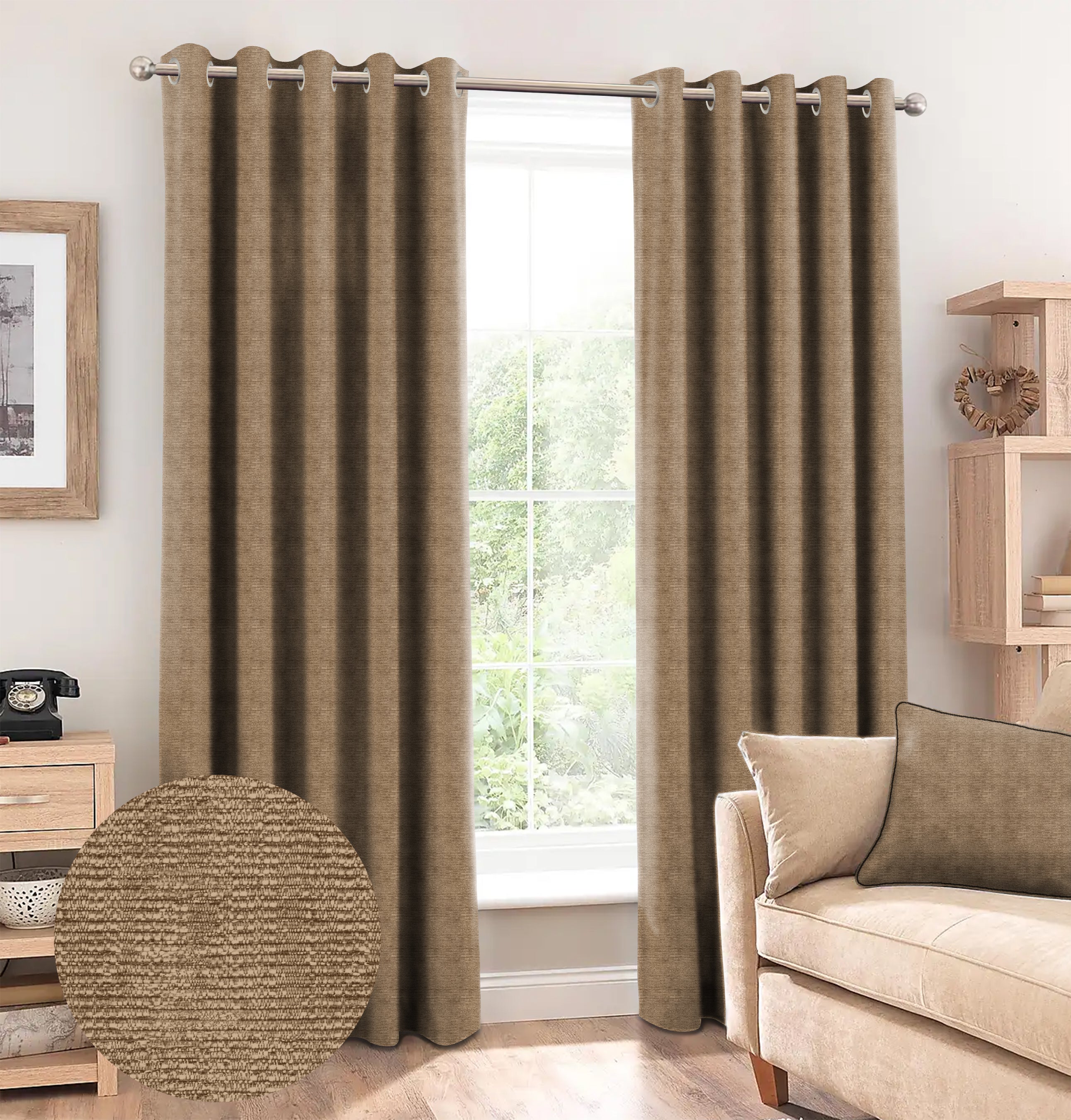SUNBLOCK SLUBBY COFFEE PRINTED BLACKOUT CURTAINS