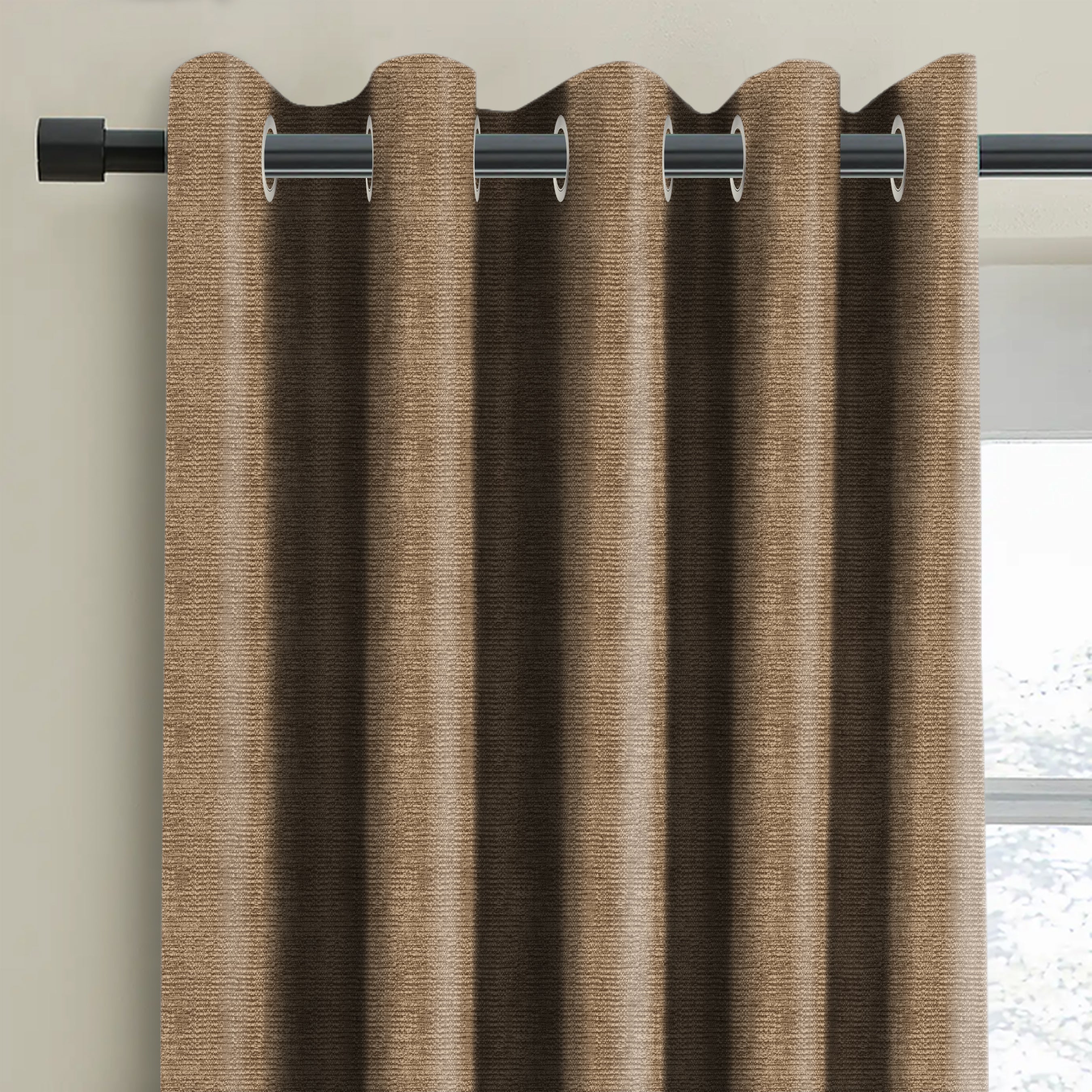 SUNBLOCK SLUBBY COFFEE PRINTED BLACKOUT CURTAINS