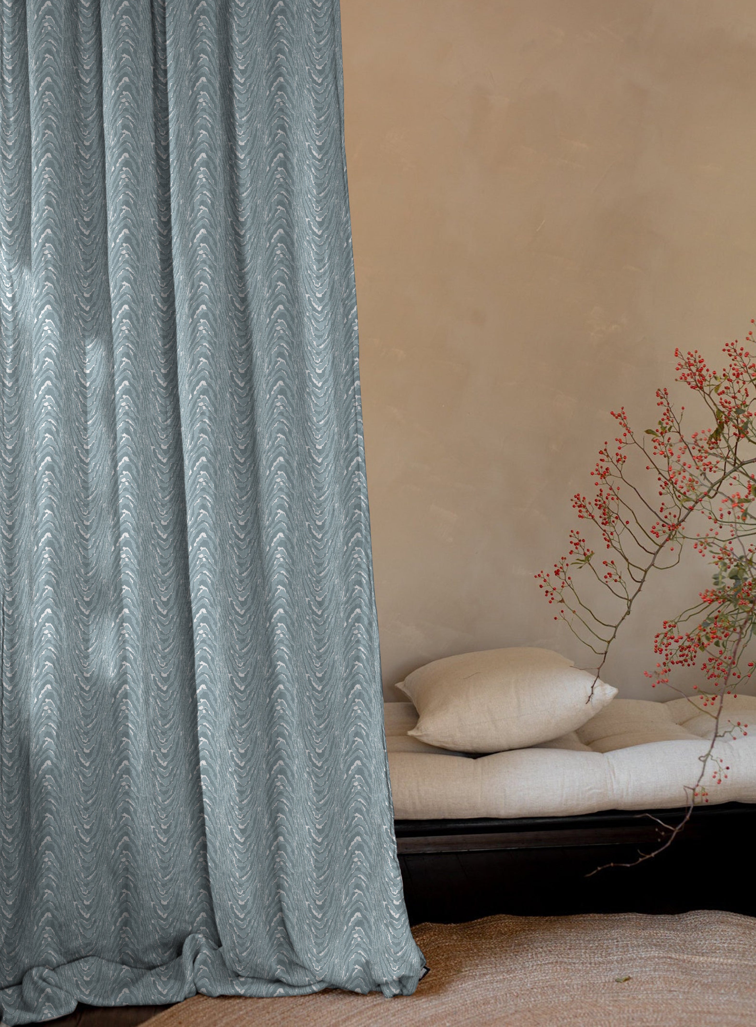 MOIRE GREY PRINTED BLACKOUT CURTAIN