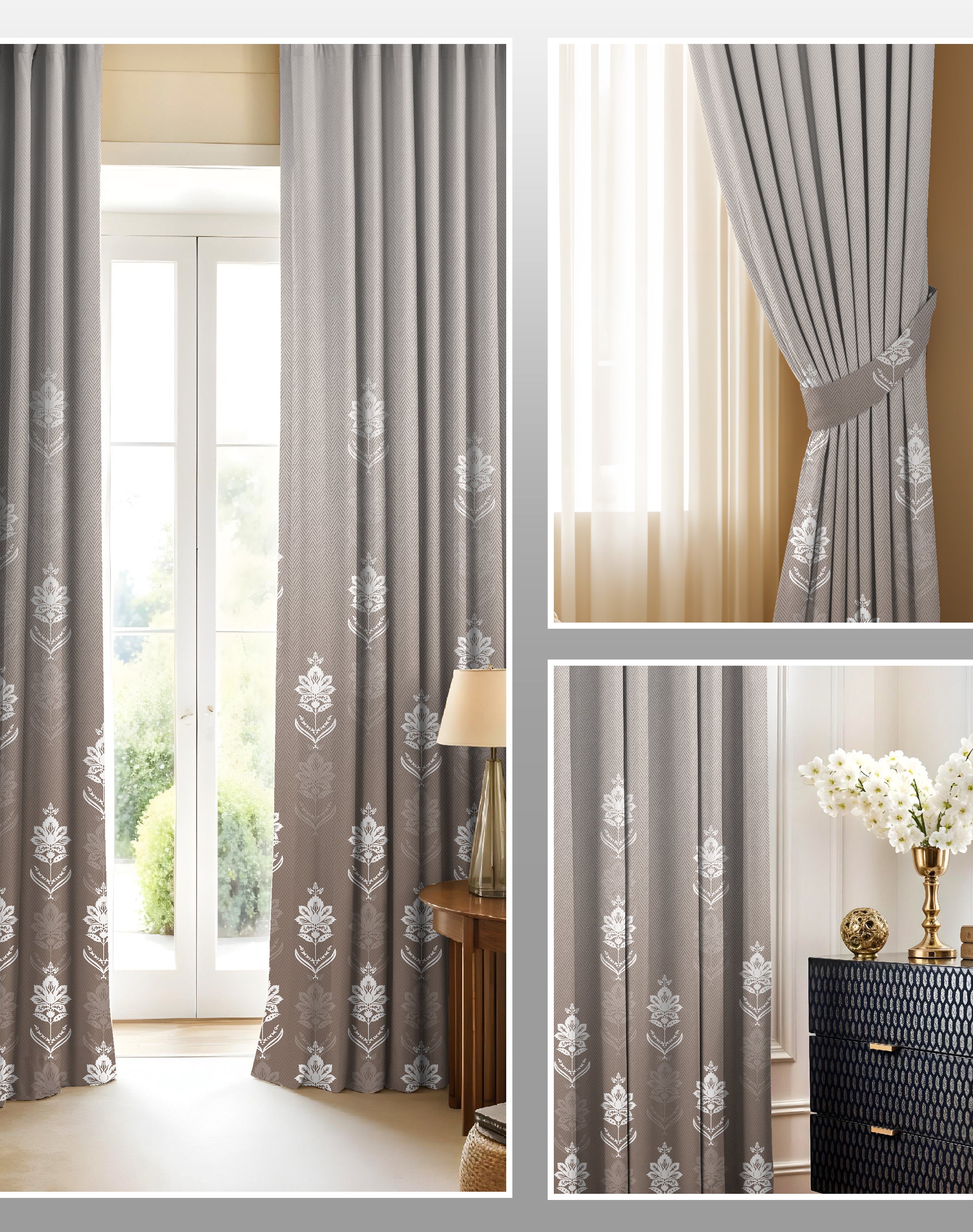 NAYRA TAUPE PRINTED ROOM DARKENING CURTAIN