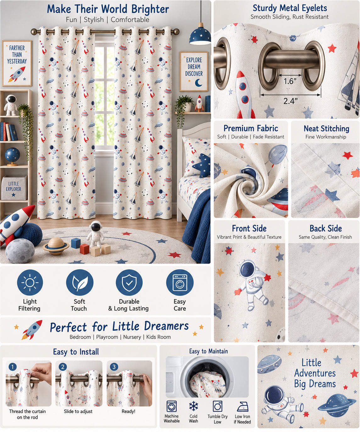 Space Adventure Printed Curtain