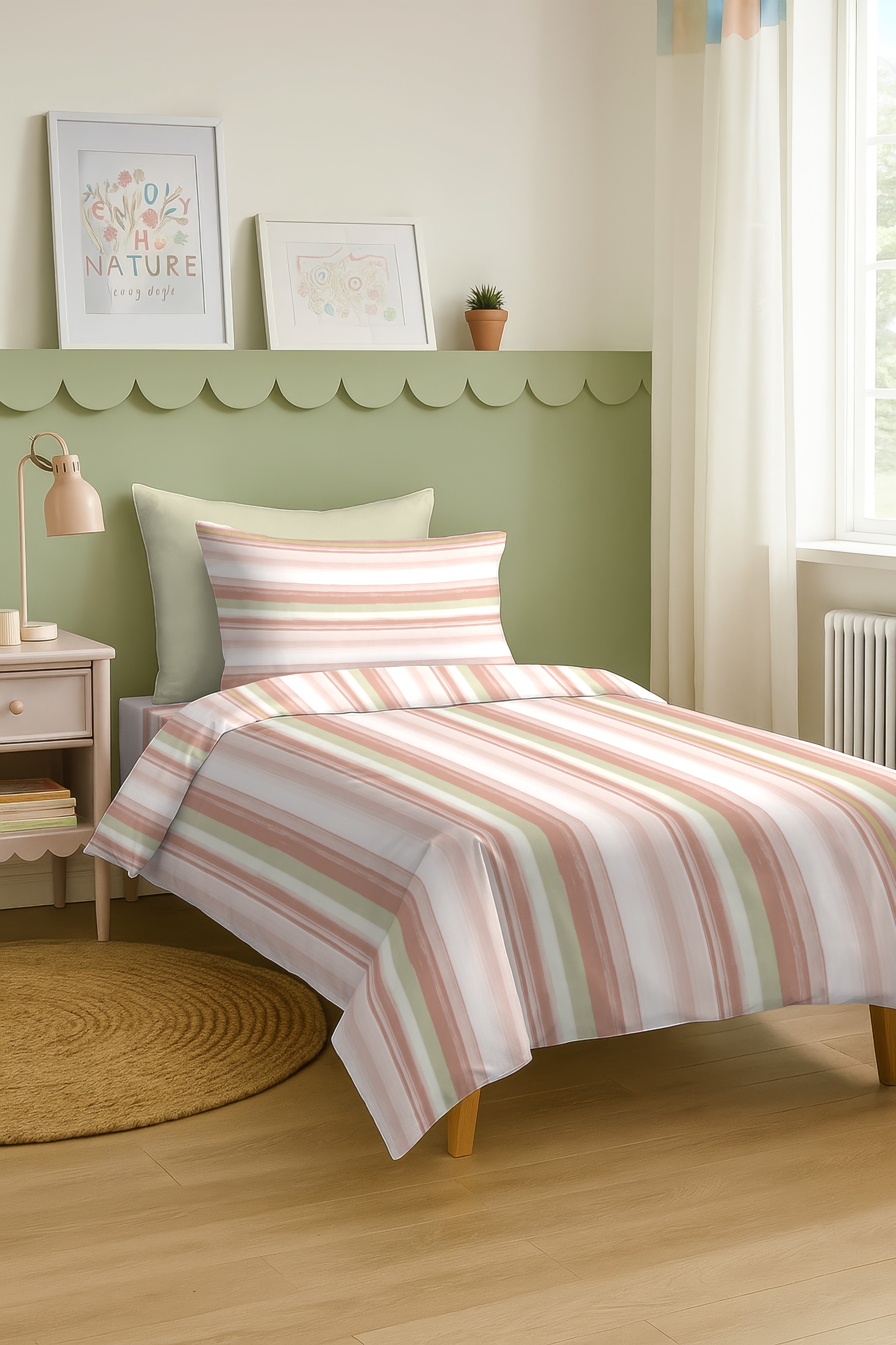 ALVIN STRIPES PINK BEDSHEET WITH PILLOWCOVER