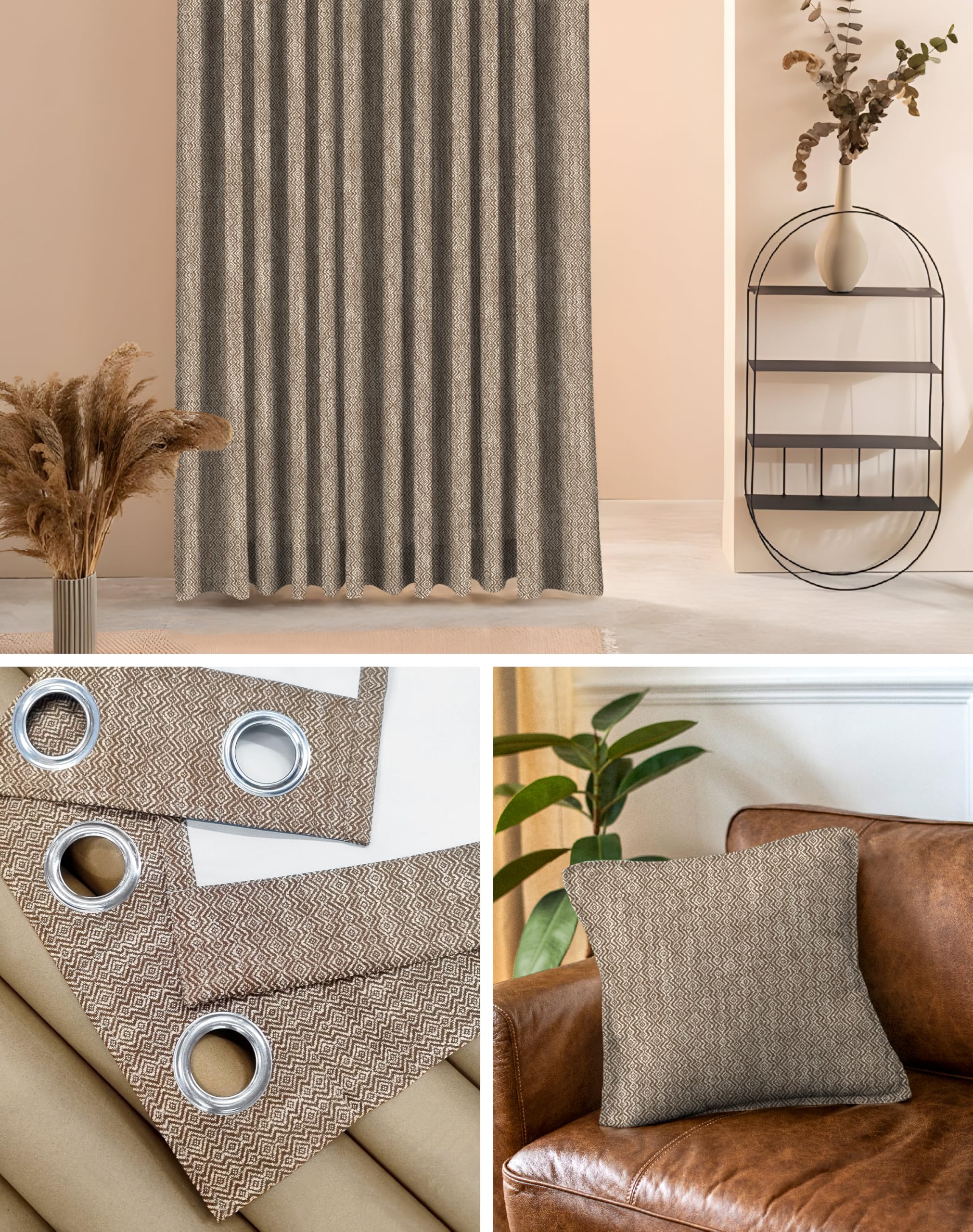 KOVO LIGHT BROWN DIGITAL PRINTED CURTAINS