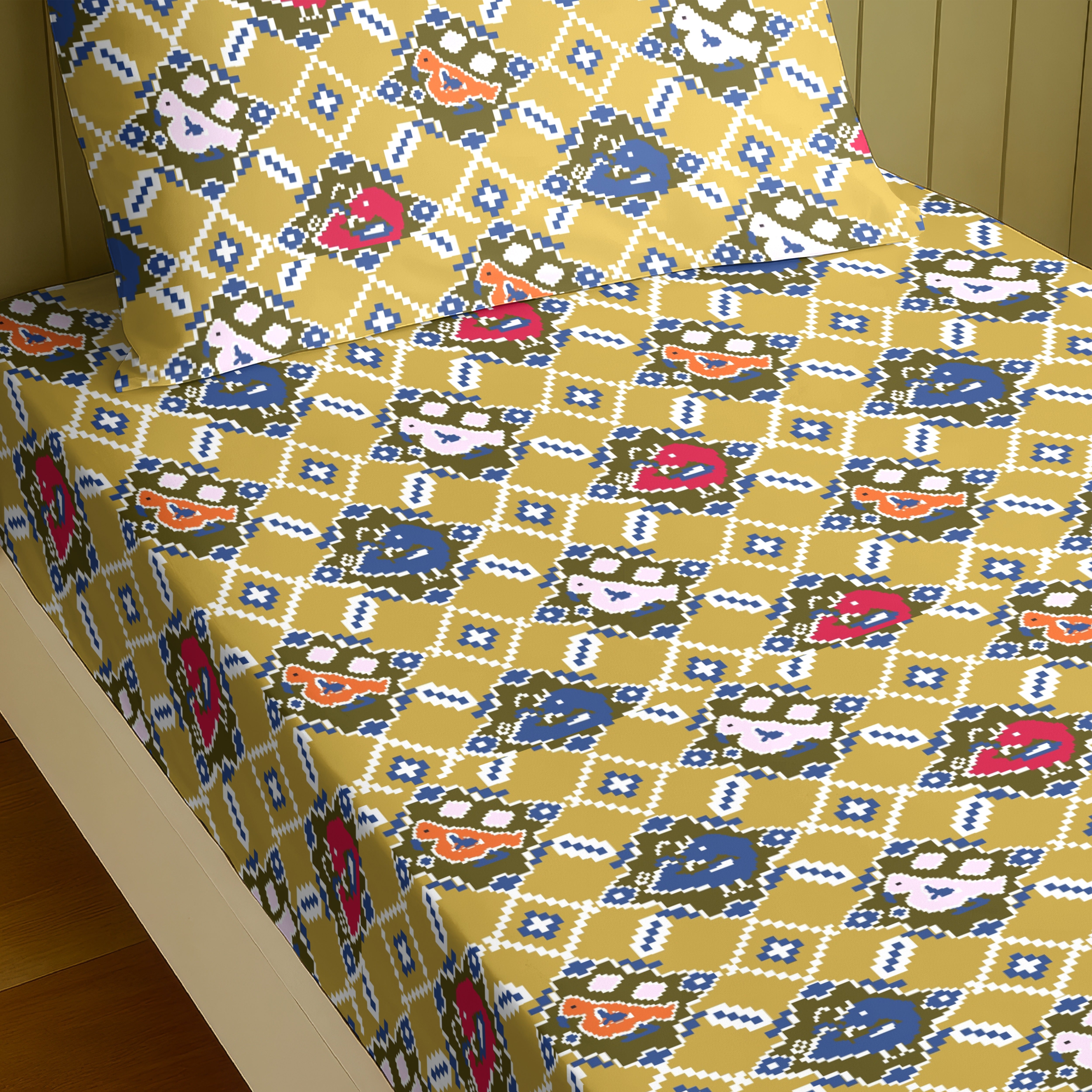 DALI GOLD COTTON BEDSHEET WITH PILLOWCOVER