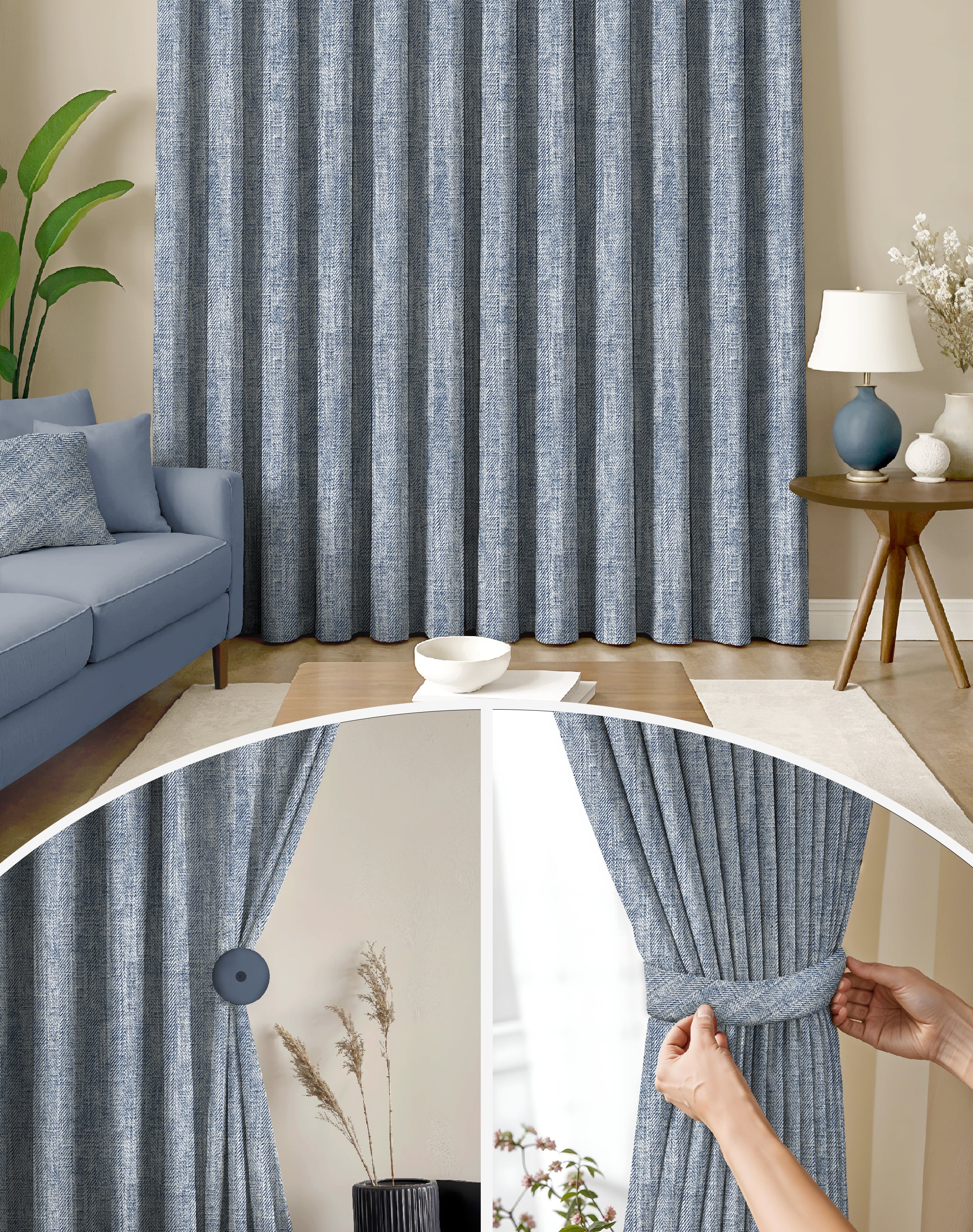 TEXTURA BLUE DIGITAL PRINTED BLACKOUT CURTAINS