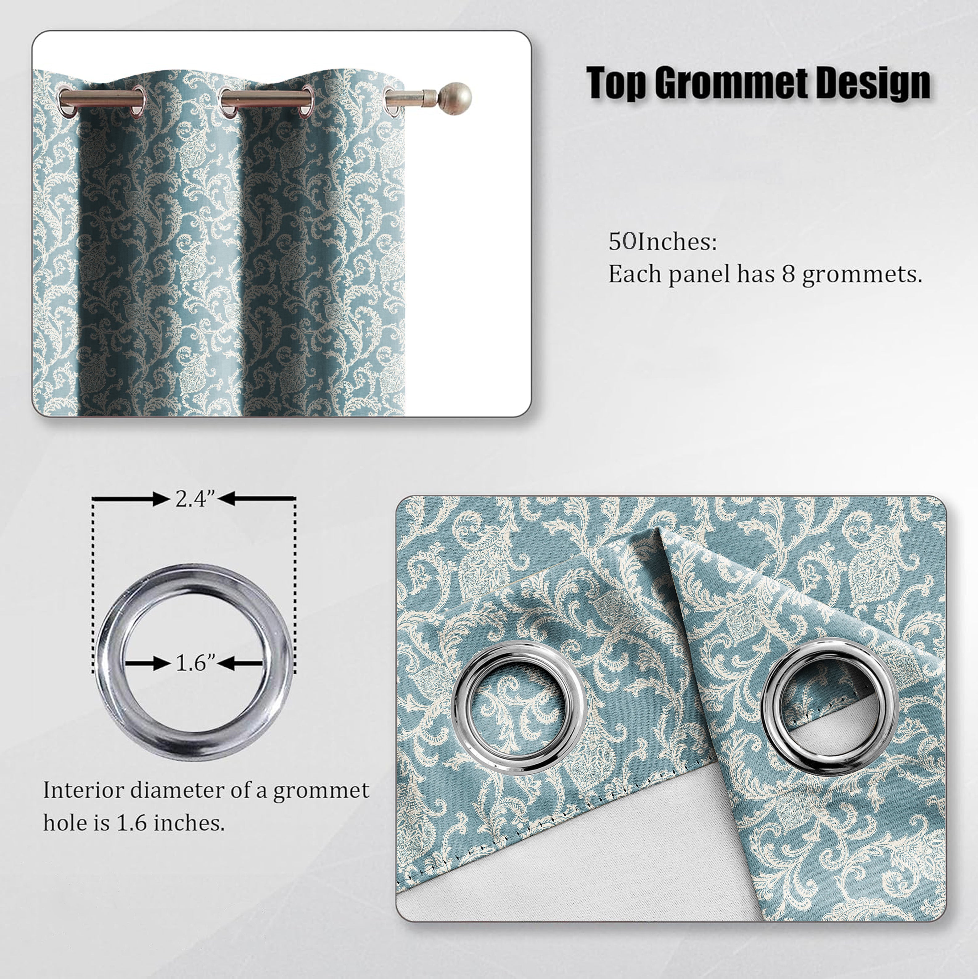 KOCHIN MATTY TEAL PRINTED ROOM DARKENER/100% BLACKOUT CURTAIN