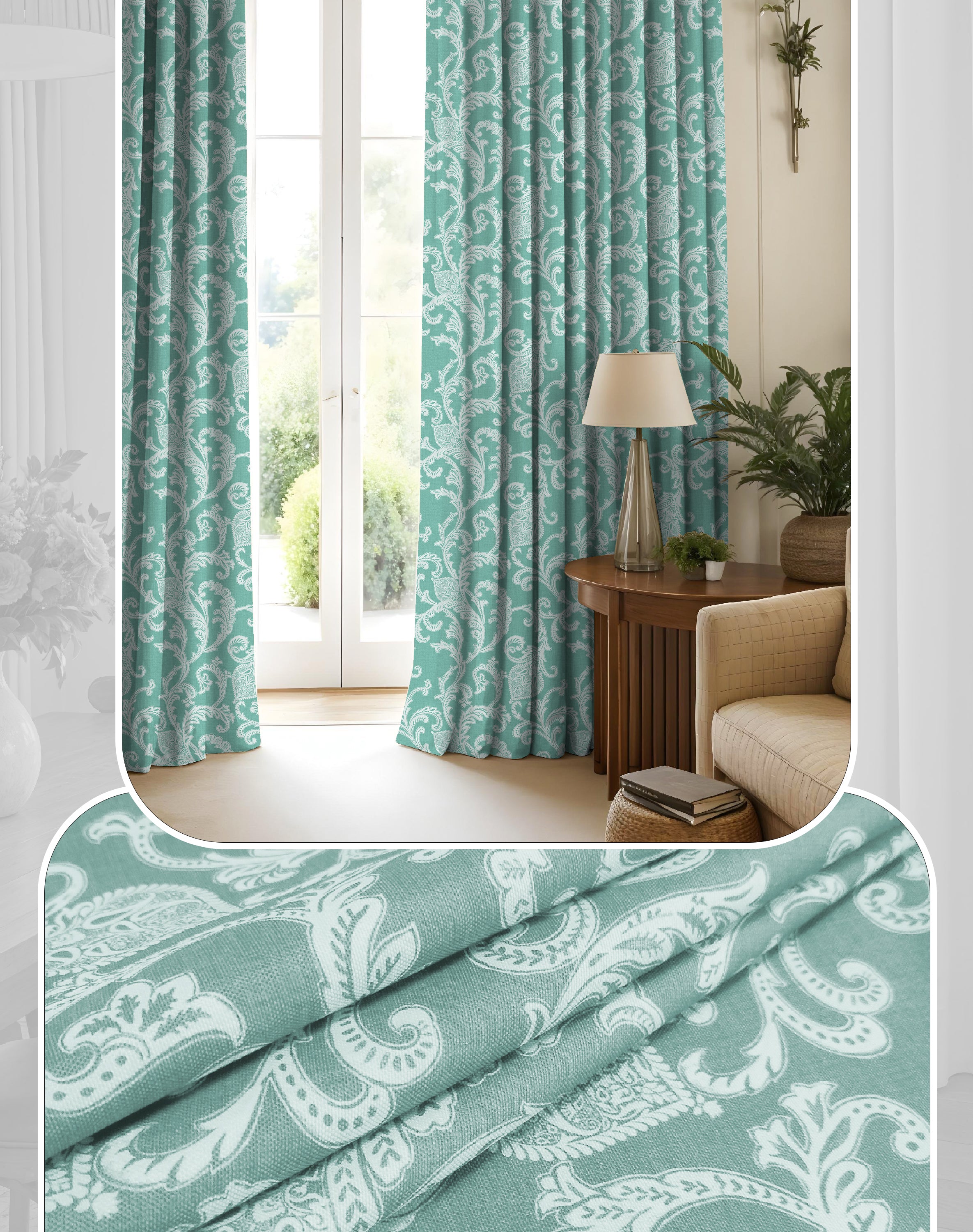 KELVIN SEA GREEN DIGITAL PRINTED BLACKOUT CURTAINS