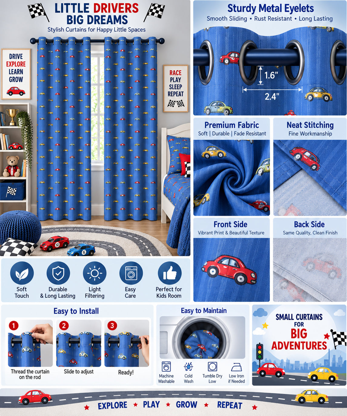 Racing Cars Printed Curtain