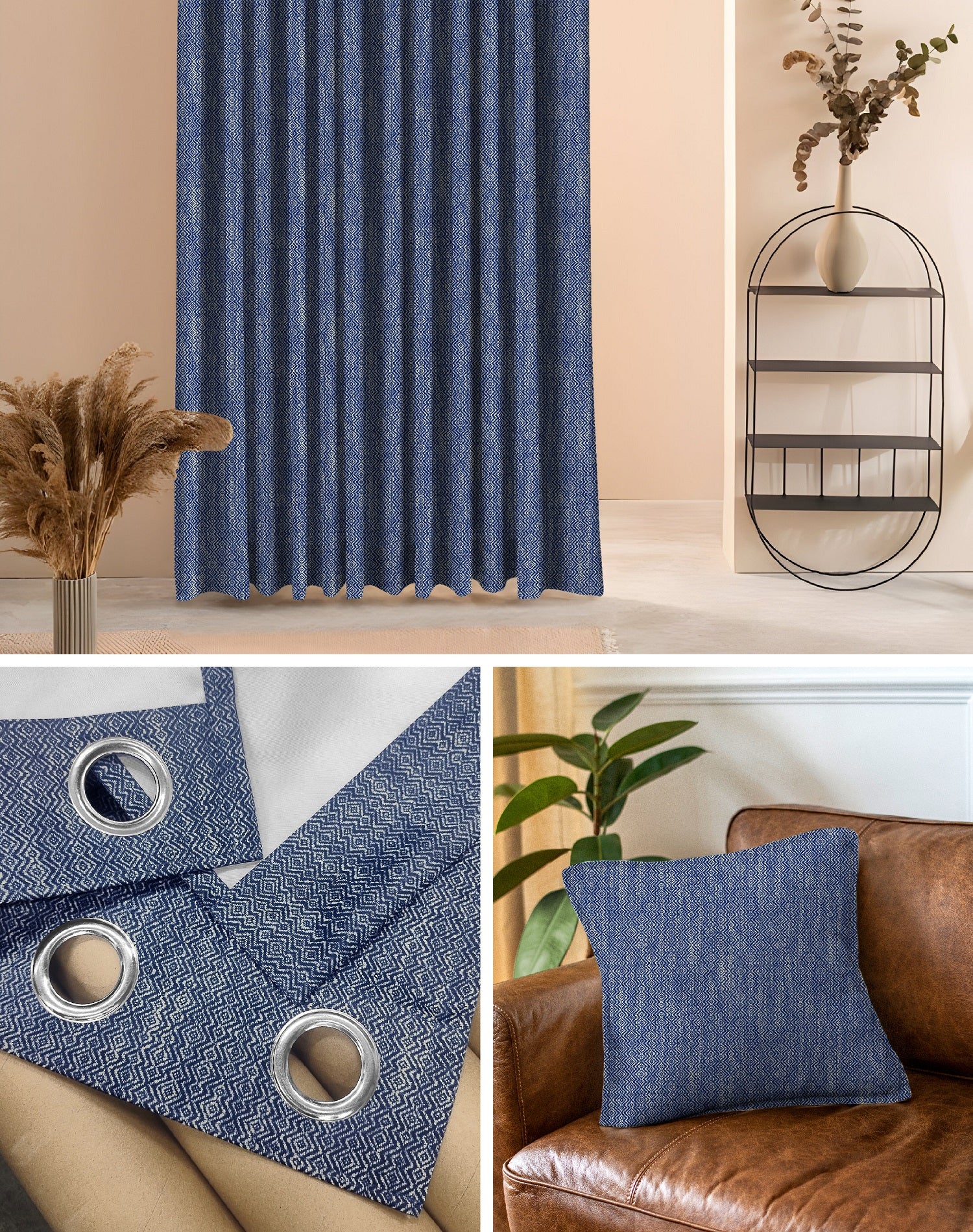 KOVO BLUE DIGITAL PRINTED DIMOUT/100% BLACKOUT CURTAINS