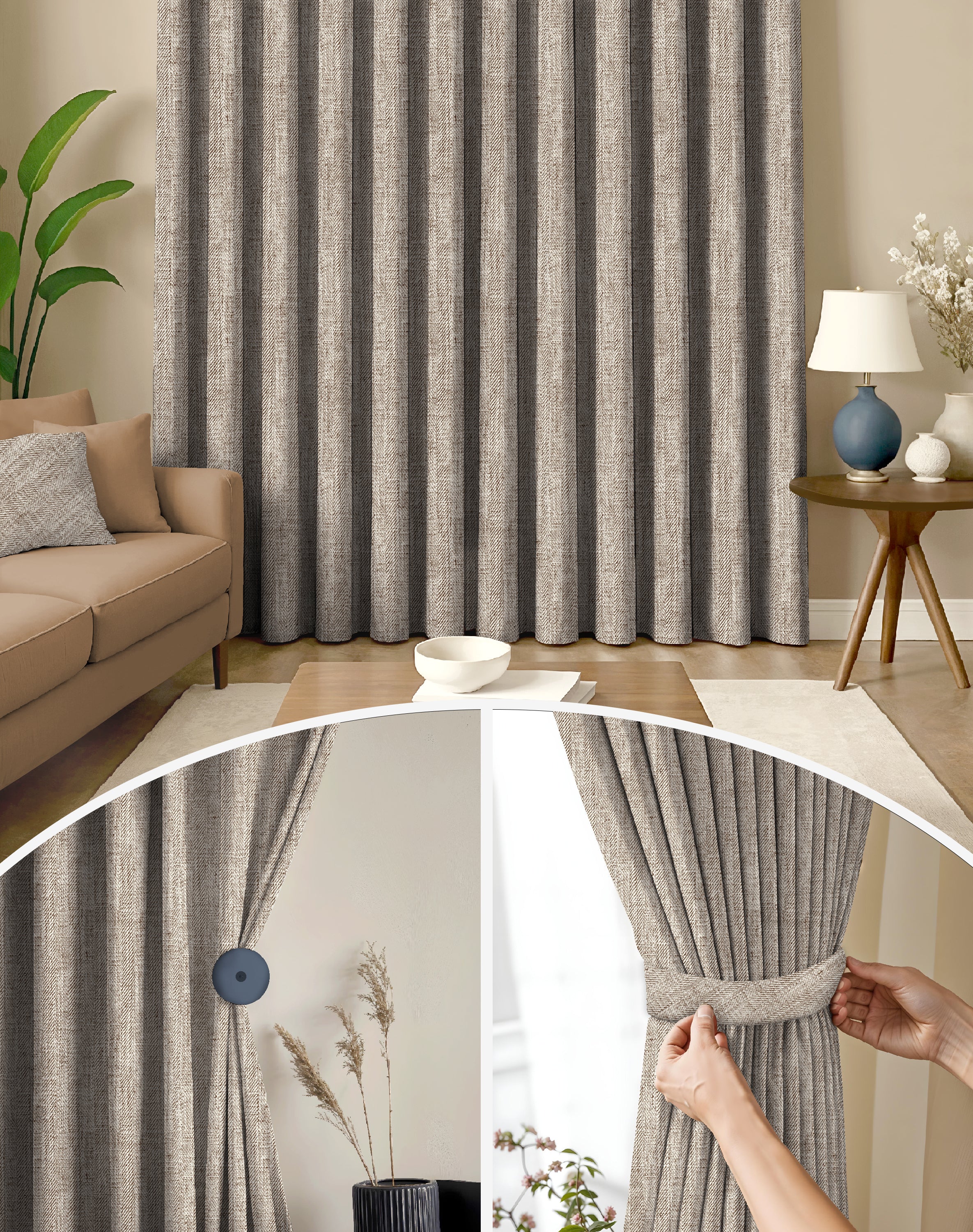 TEXTURA BROWN DIGITAL PRINTED BLACKOUT CURTAINS
