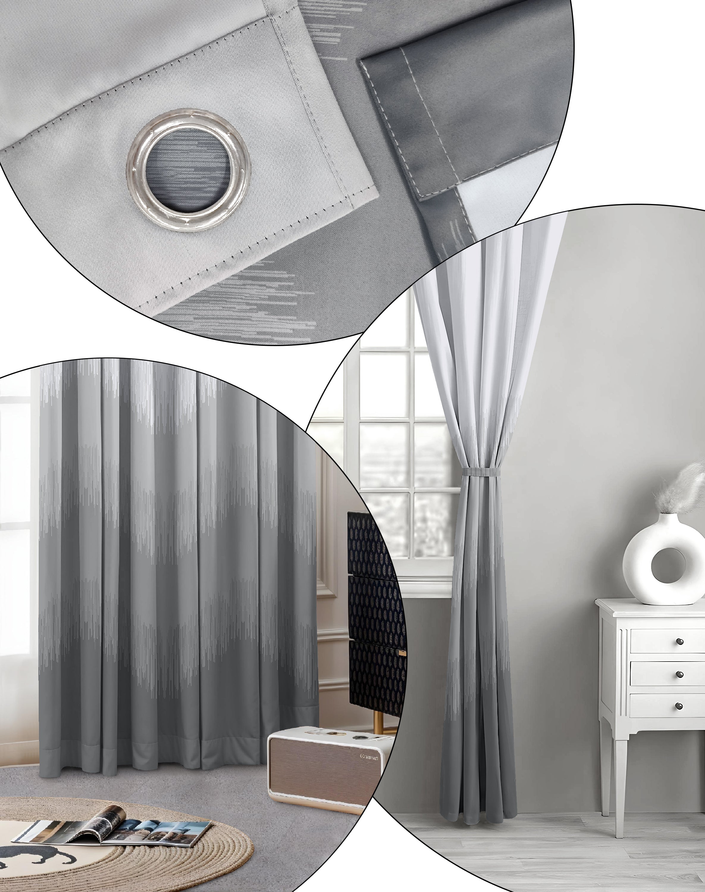 KIVO LIGHT GREY DIGITAL PRINTED BLACKOUT CURTAINS