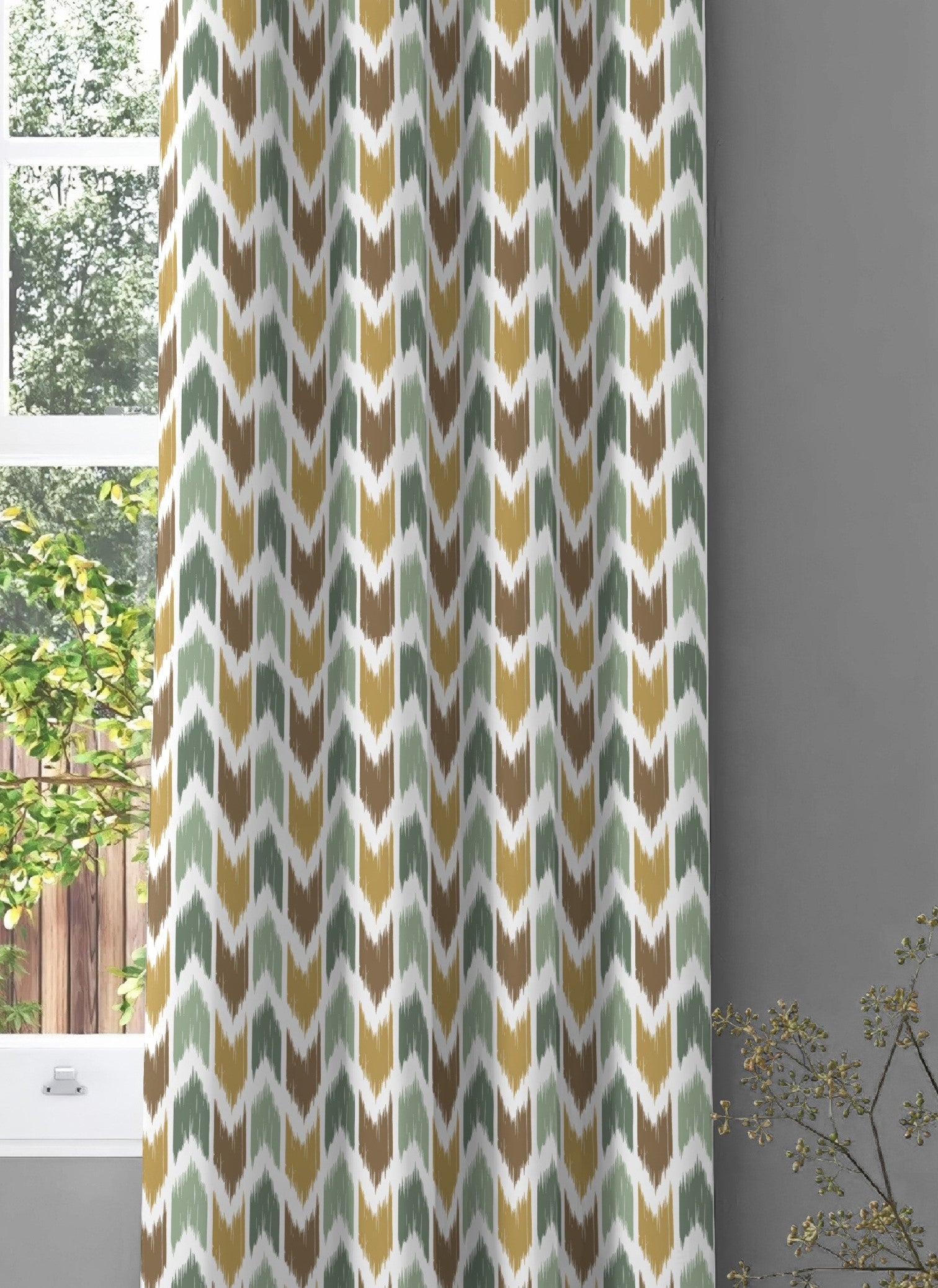 QUINN MATTY KHAKI PRINTED ROOM DARKENER CURTAIN