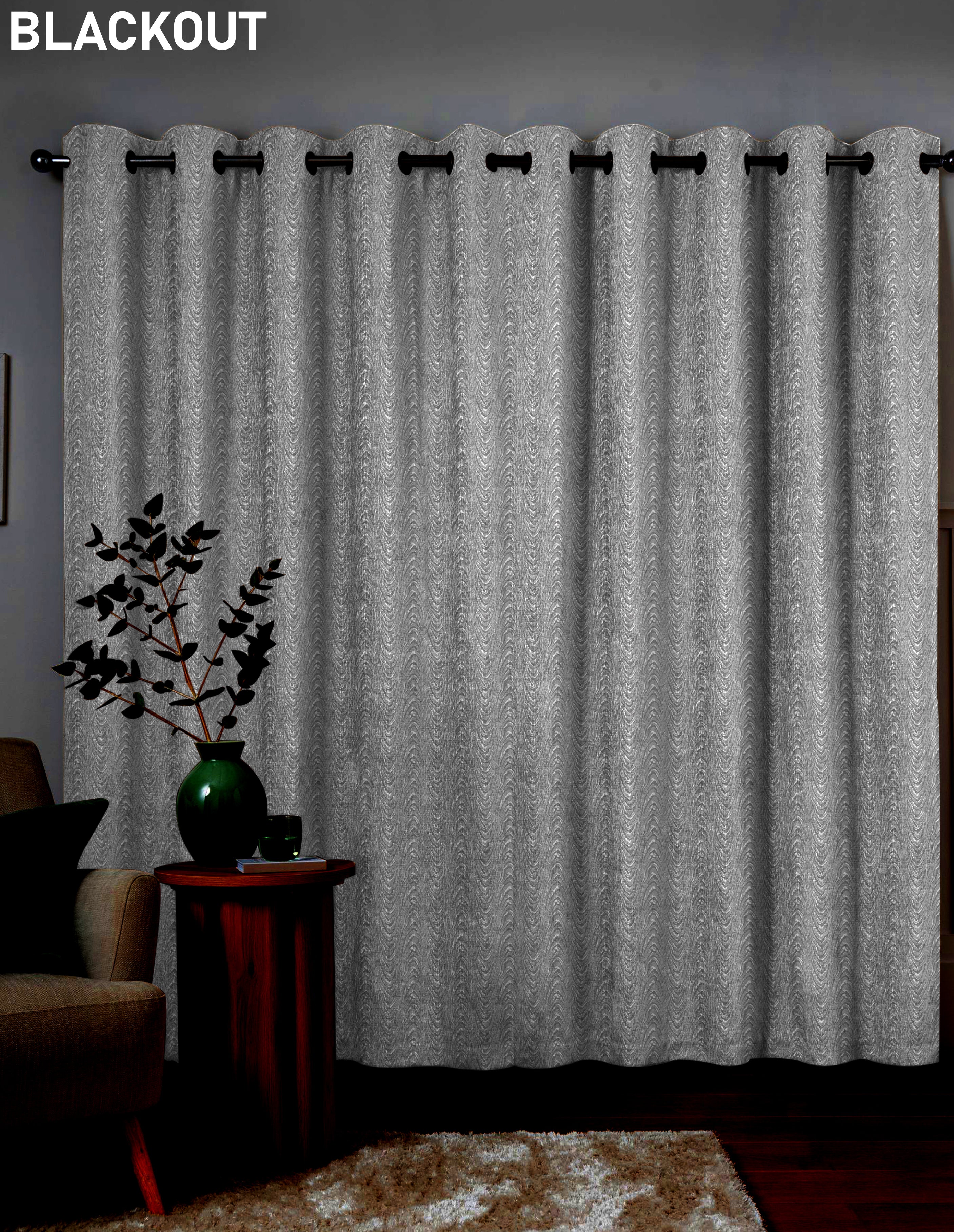 MOIRE PEWTER PRINTED BLACKOUT CURTAIN