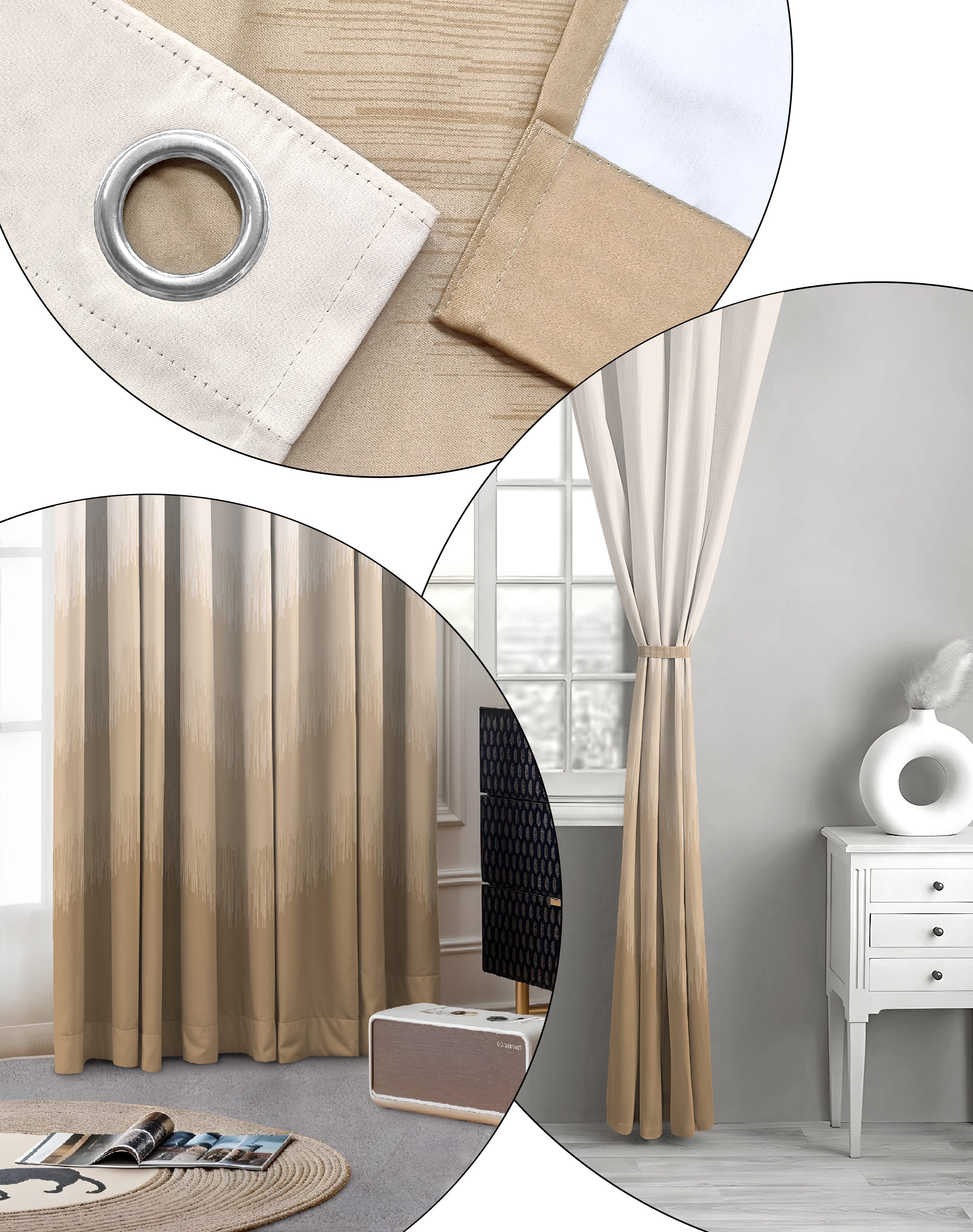 KIVO BROWN DIGITAL PRINTED BLACKOUT CURTAINS