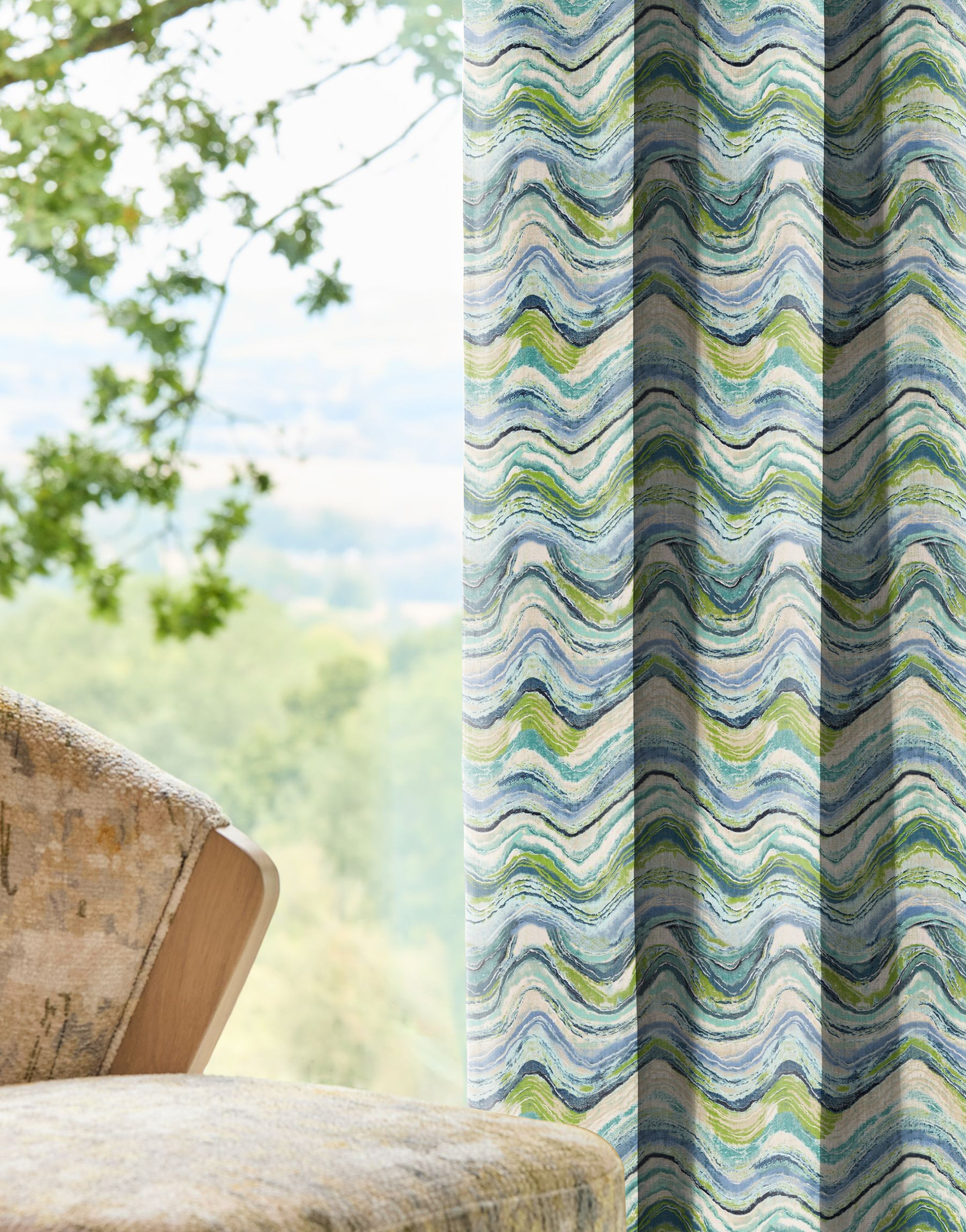 DEXTER MATTY OLIVE GREE PRINTED ROOM DARKENER CURTAIN