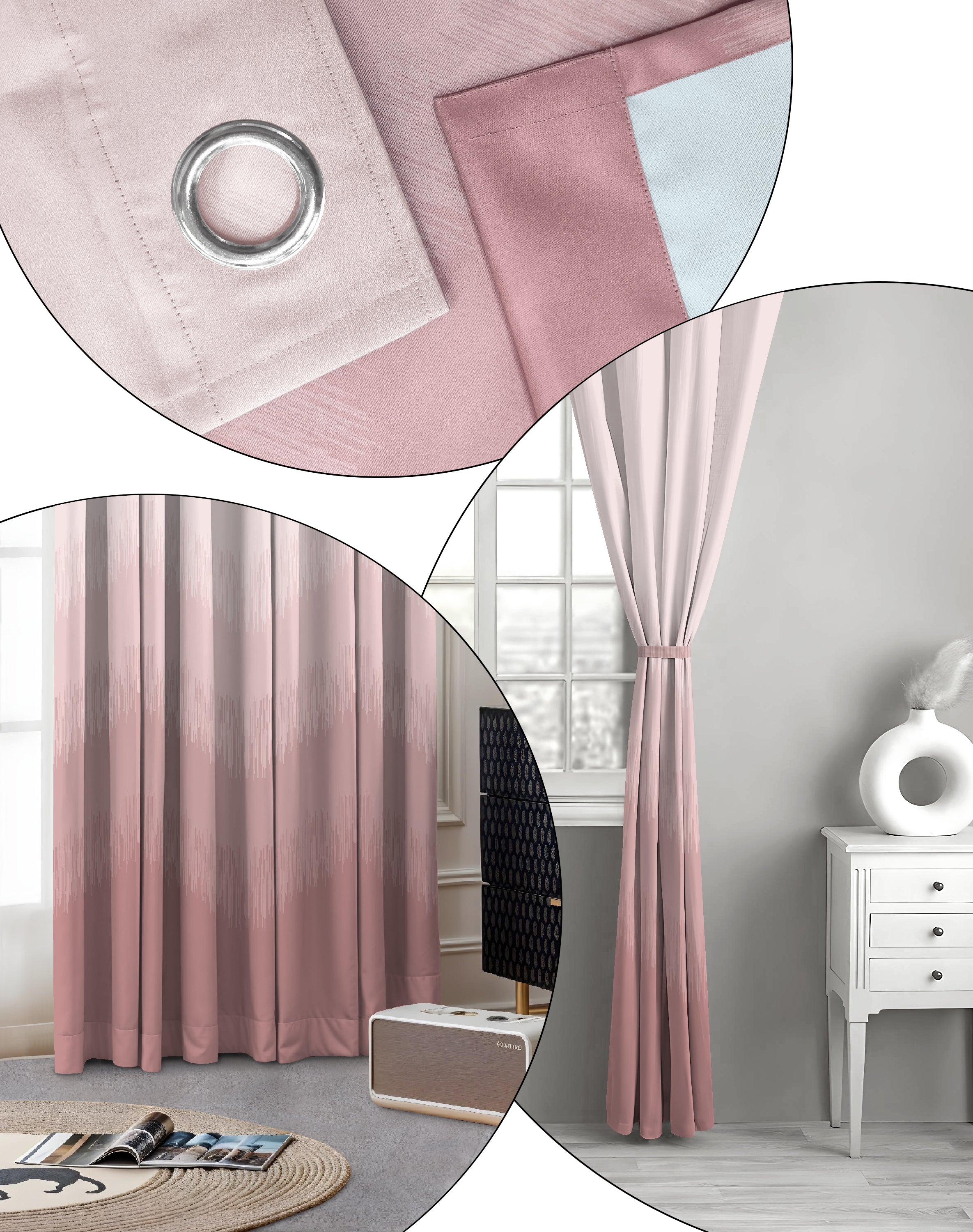 KIVO PINK DIGITAL PRINTED BLACKOUT CURTAINS