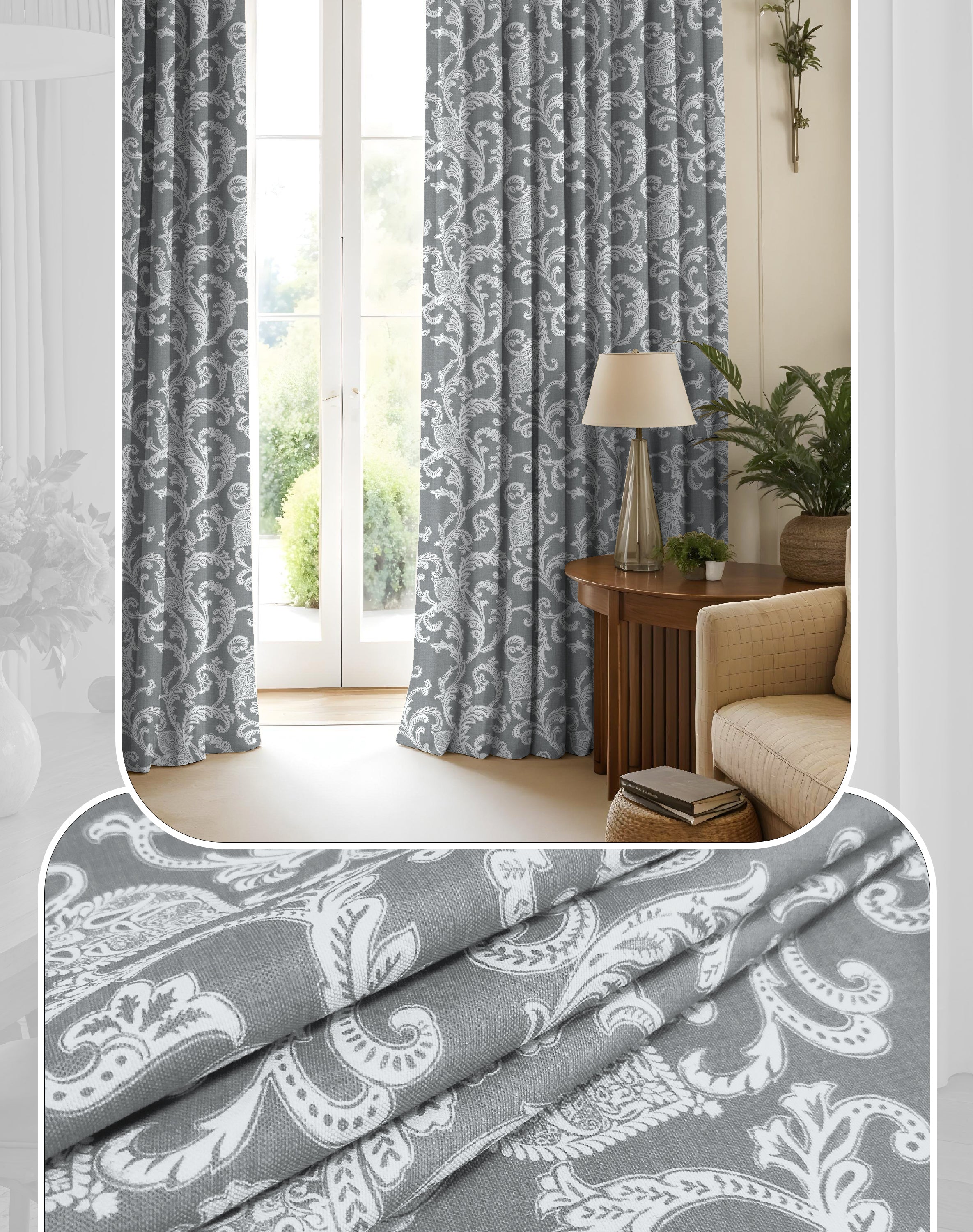 KELVIN GREY DIGITAL PRINTED BLACKOUT CURTAINS