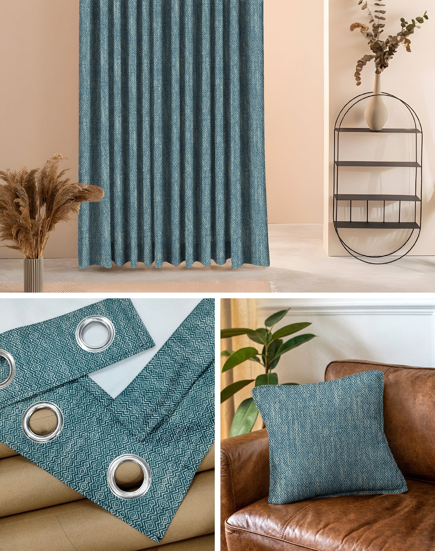 KOVO TEAL DIGITAL PRINTED BLACKOUT CURTAINS