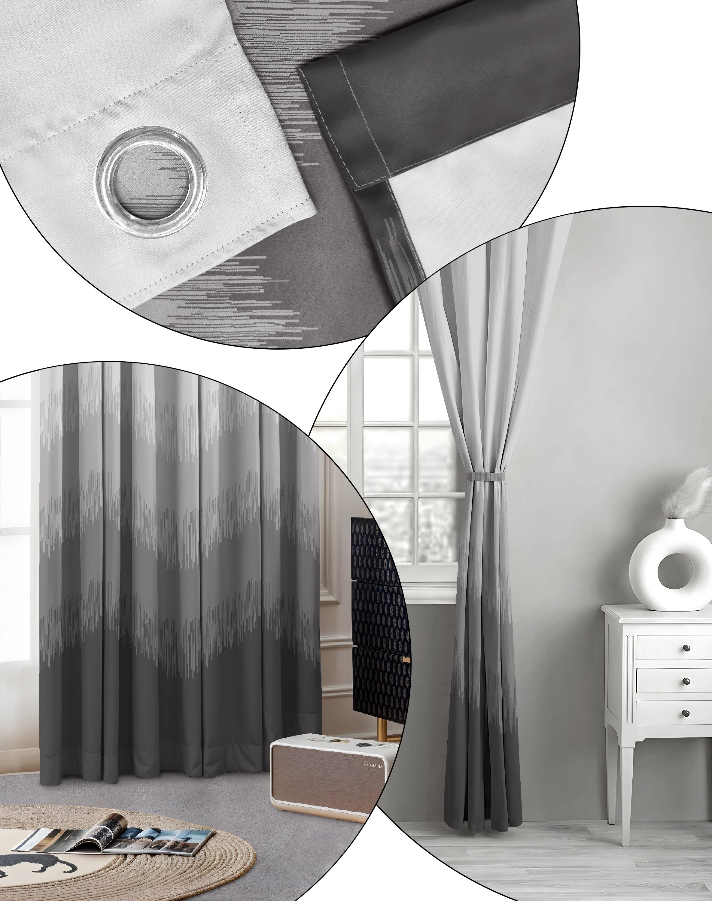 KIVO DARK STONE DIGITAL PRINTED BLACKOUT CURTAINS