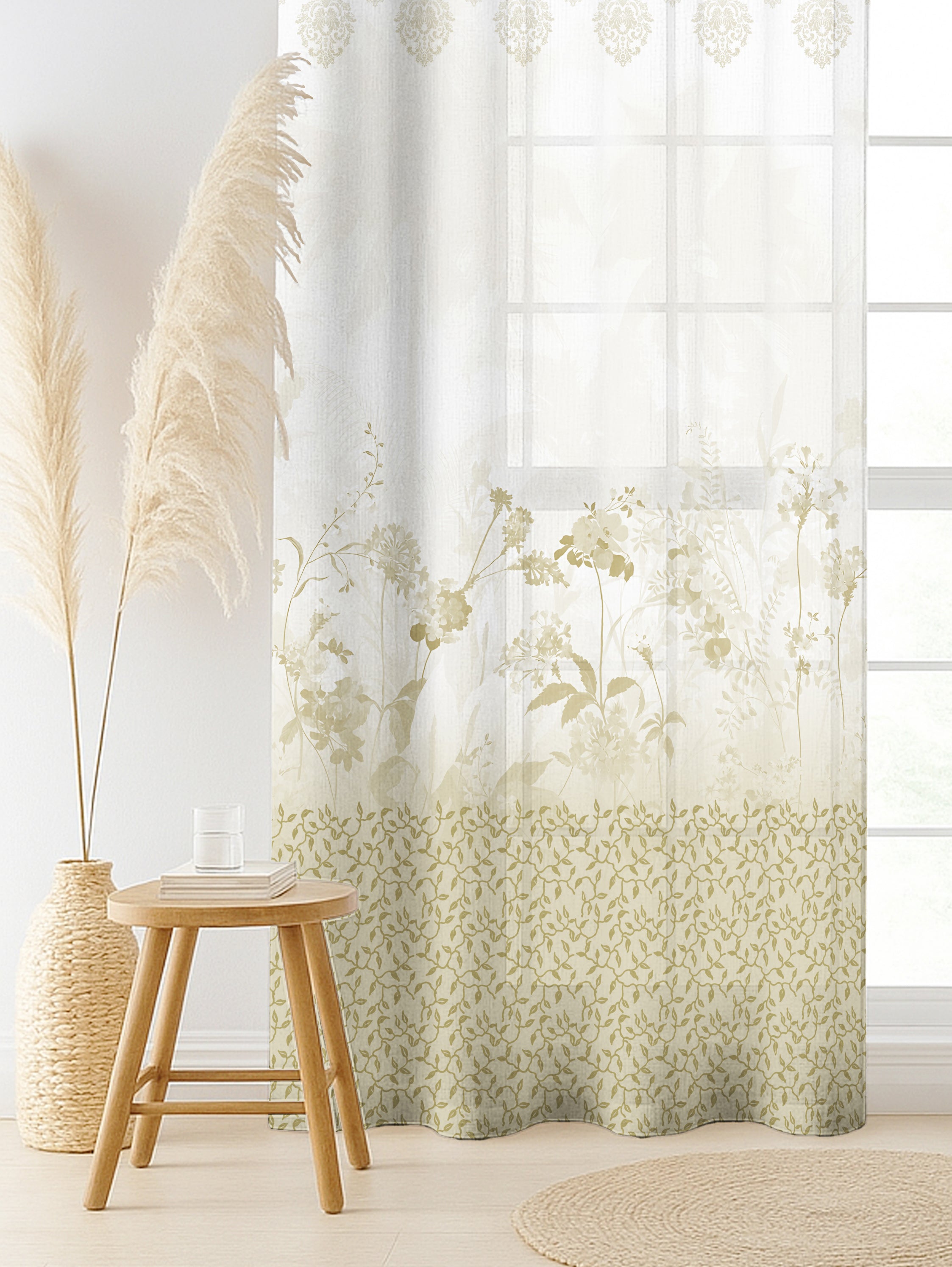 ASTER BRASS LINEN PRINTED SHEER CURTAIN