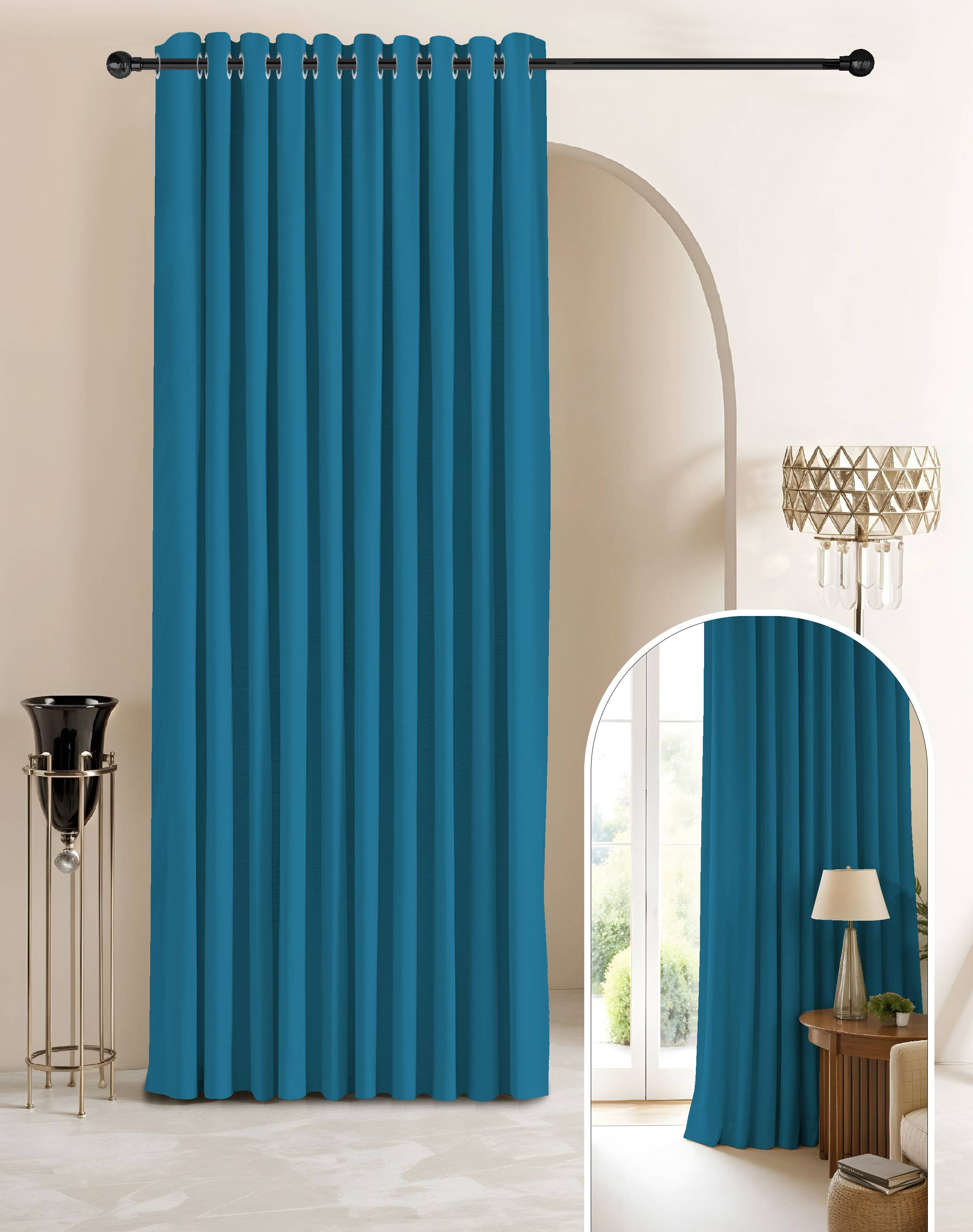 SUNBLOCK PLUS TEAL PRINTED CURTAIN