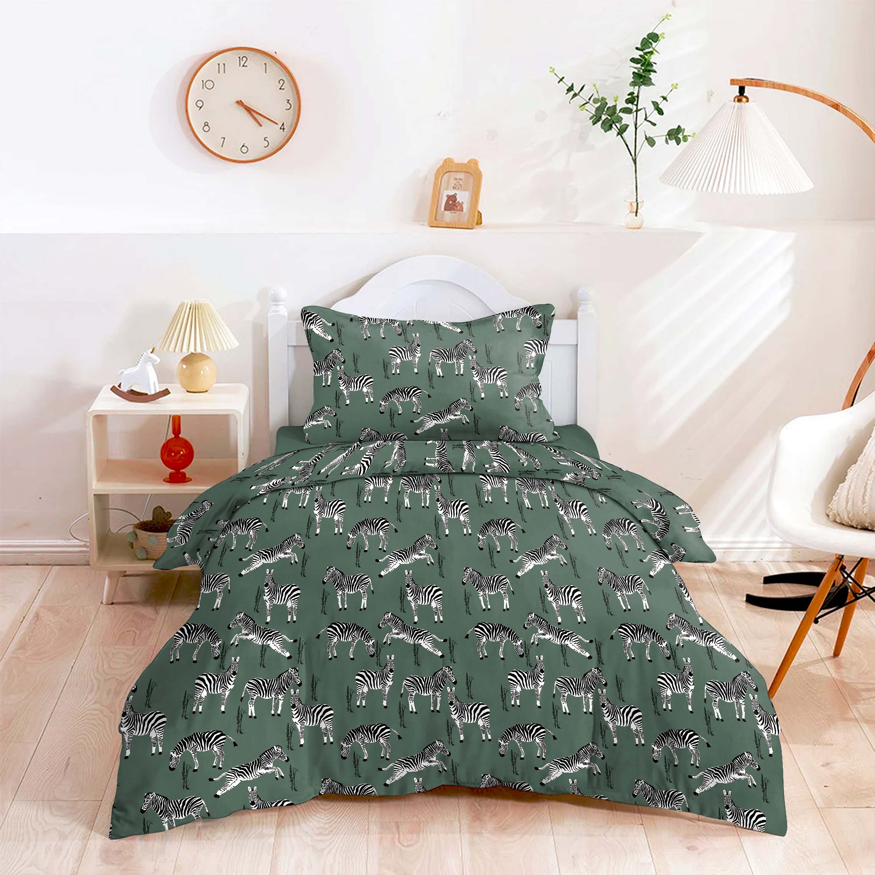 Zebra Cactus Green Bedcover for Single Bed with Pillow Covers King Size (60" X 90")