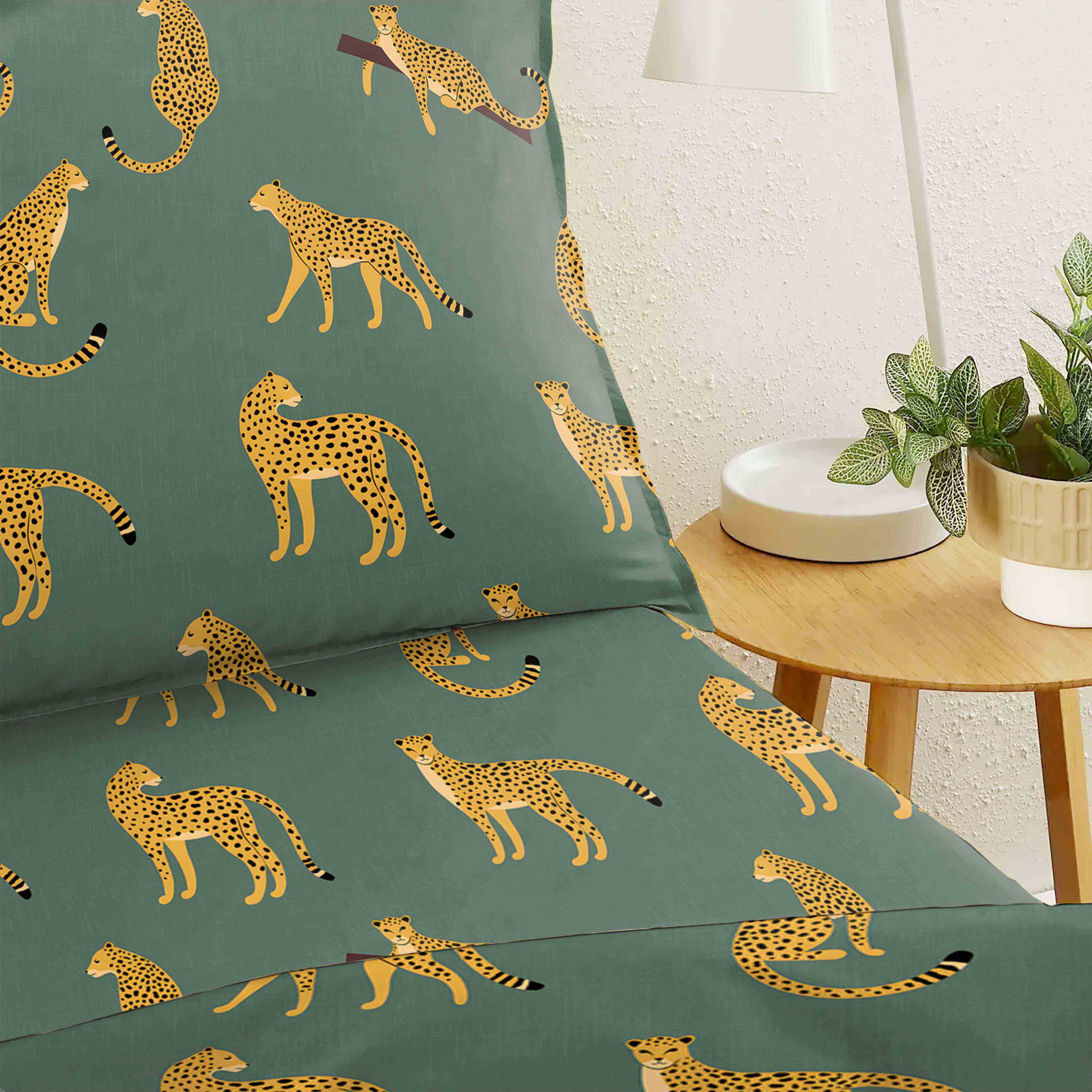 Leopard Cactus Green Bedcover for Single Bed with Pillow Covers King Size (60" X 90")