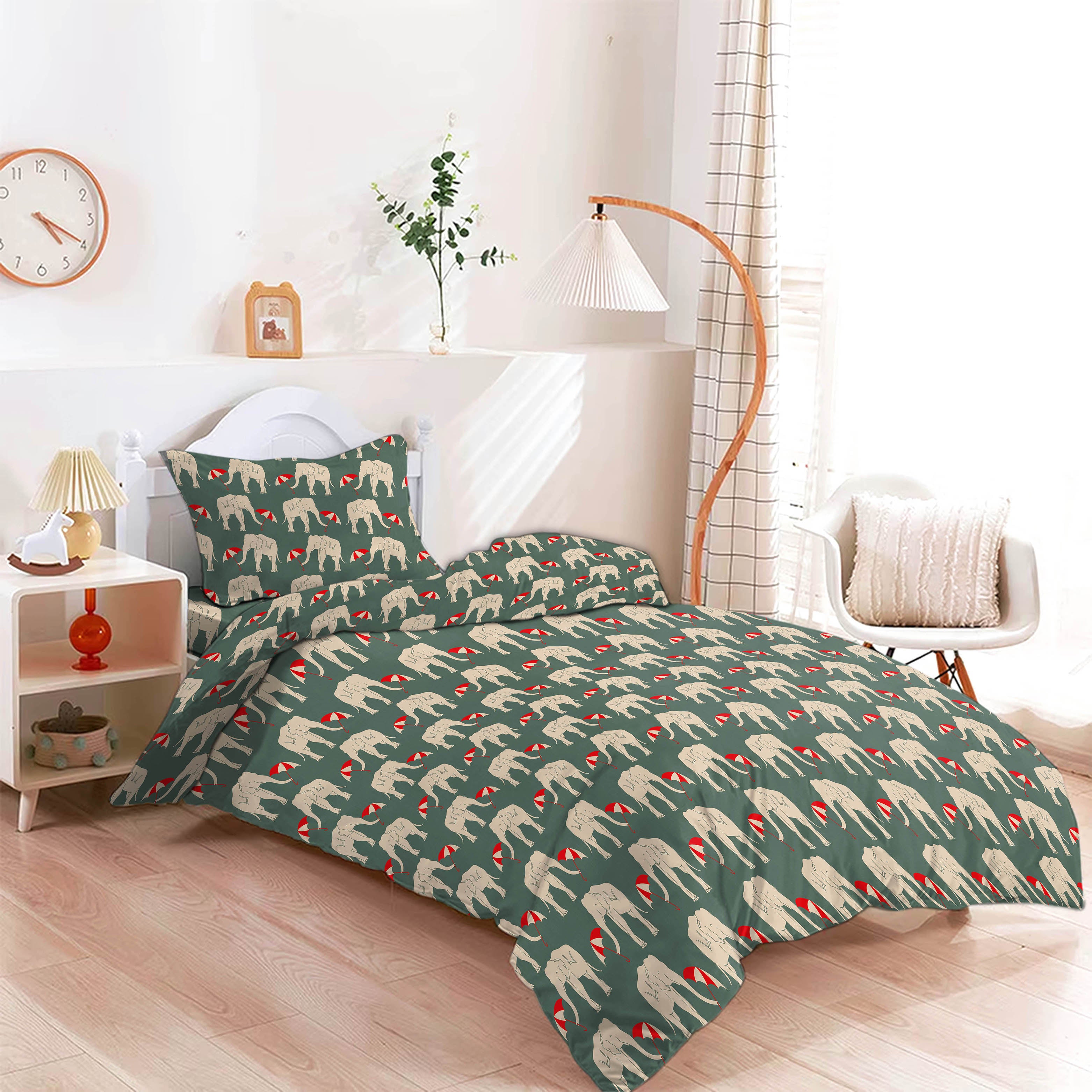 Elephant Cactus Green Bedcover for Single Bed with Pillow Covers King Size (60" X 90")