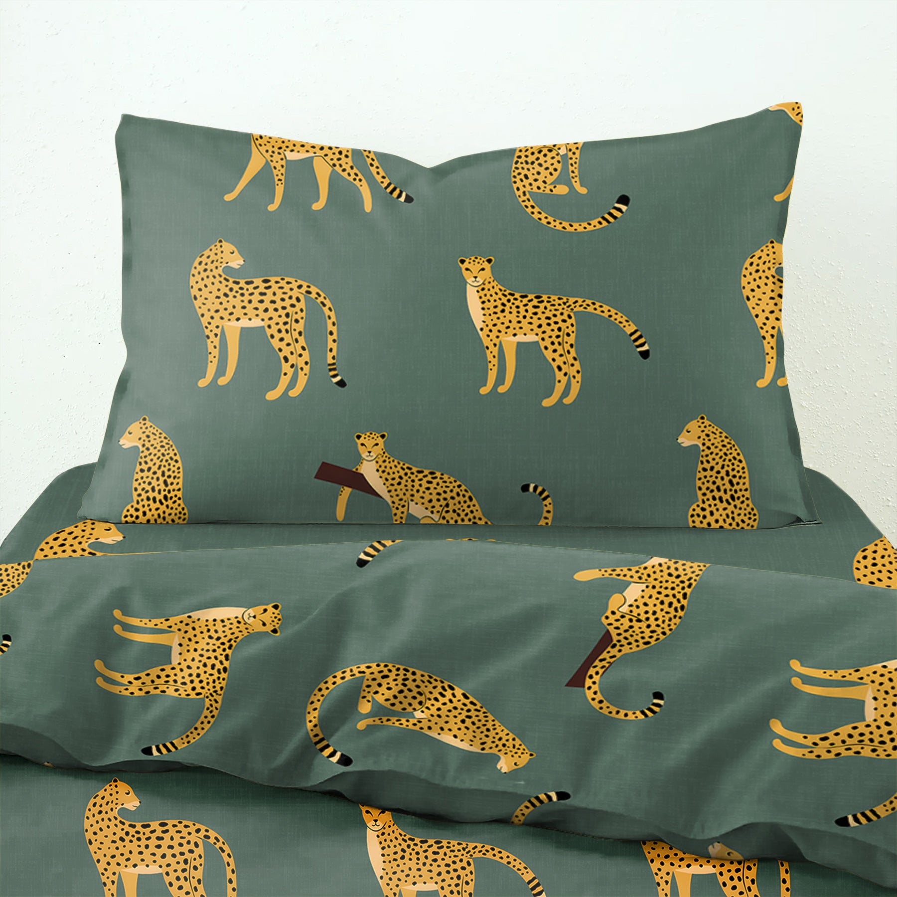 Leopard Cactus Green Bedcover for Single Bed with Pillow Covers King Size (60" X 90")