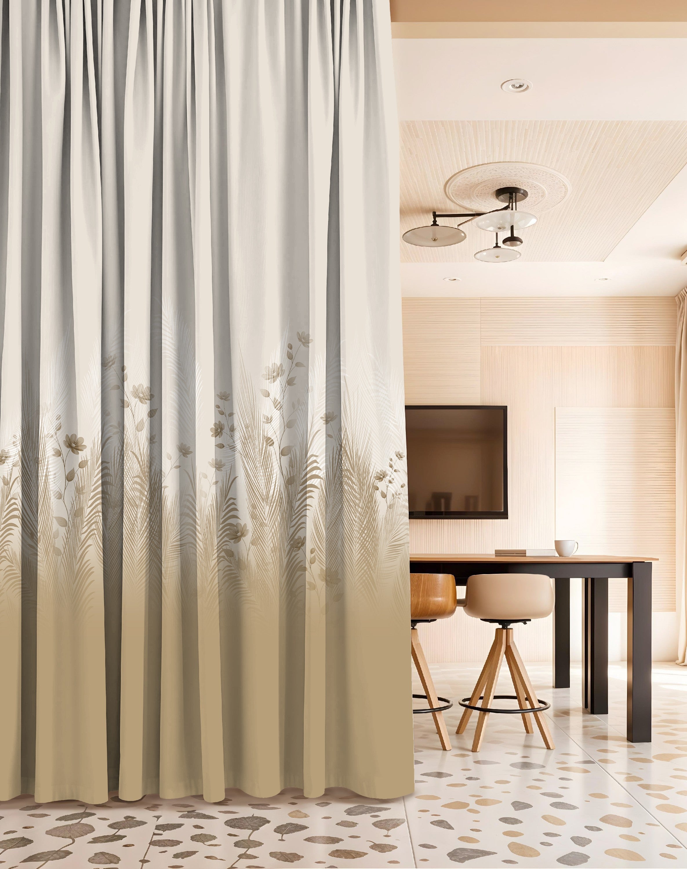 PASTORA CAMEL PRINTED ROOM DARKENING CURTAIN
